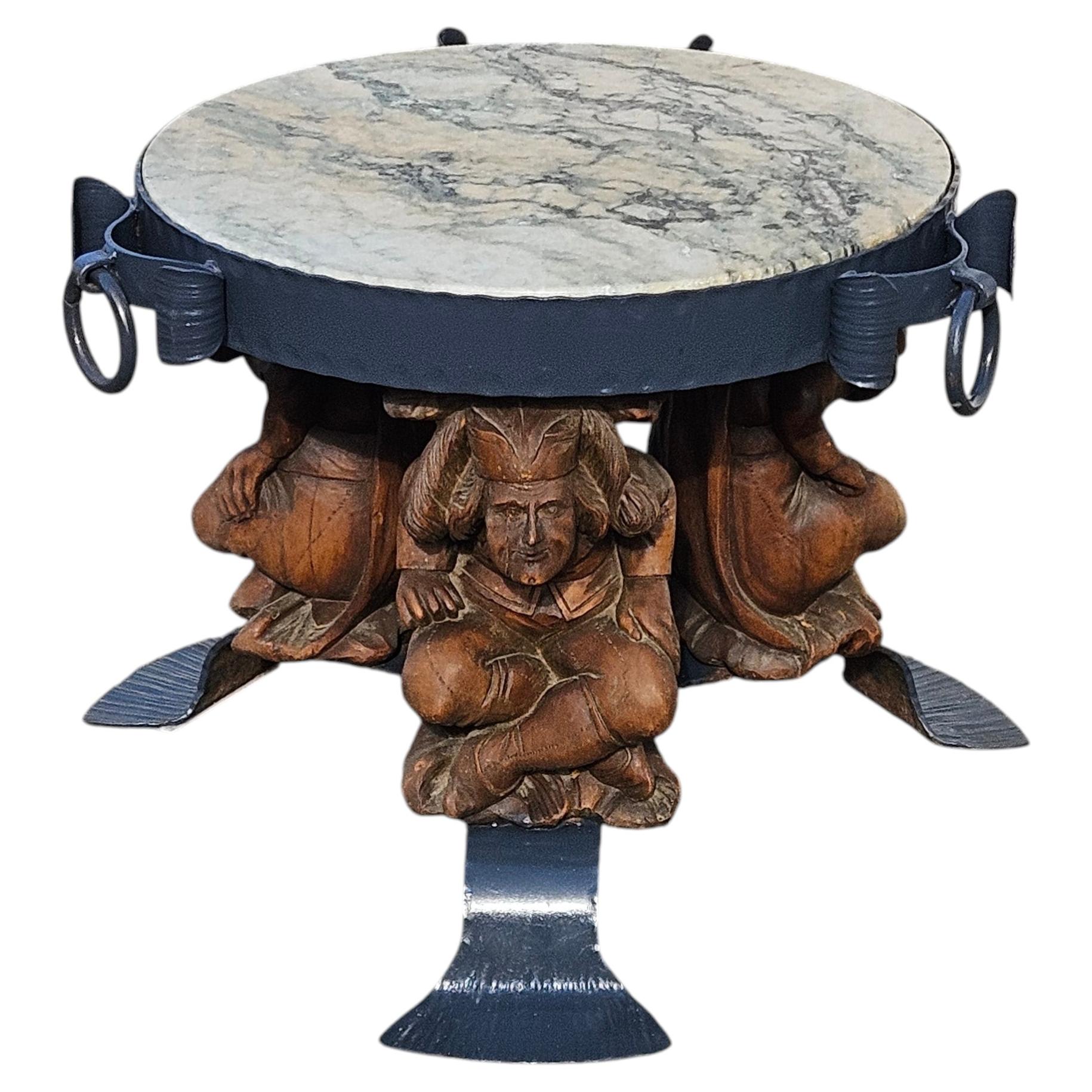 Jean Maurice Rothschild - Marble Coffee Table - Forged Iron Lounge Table-50s For Sale