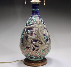 Jean Mayodon French Art Deco Gilt Pottery Vintage 1920s Vase Lamp