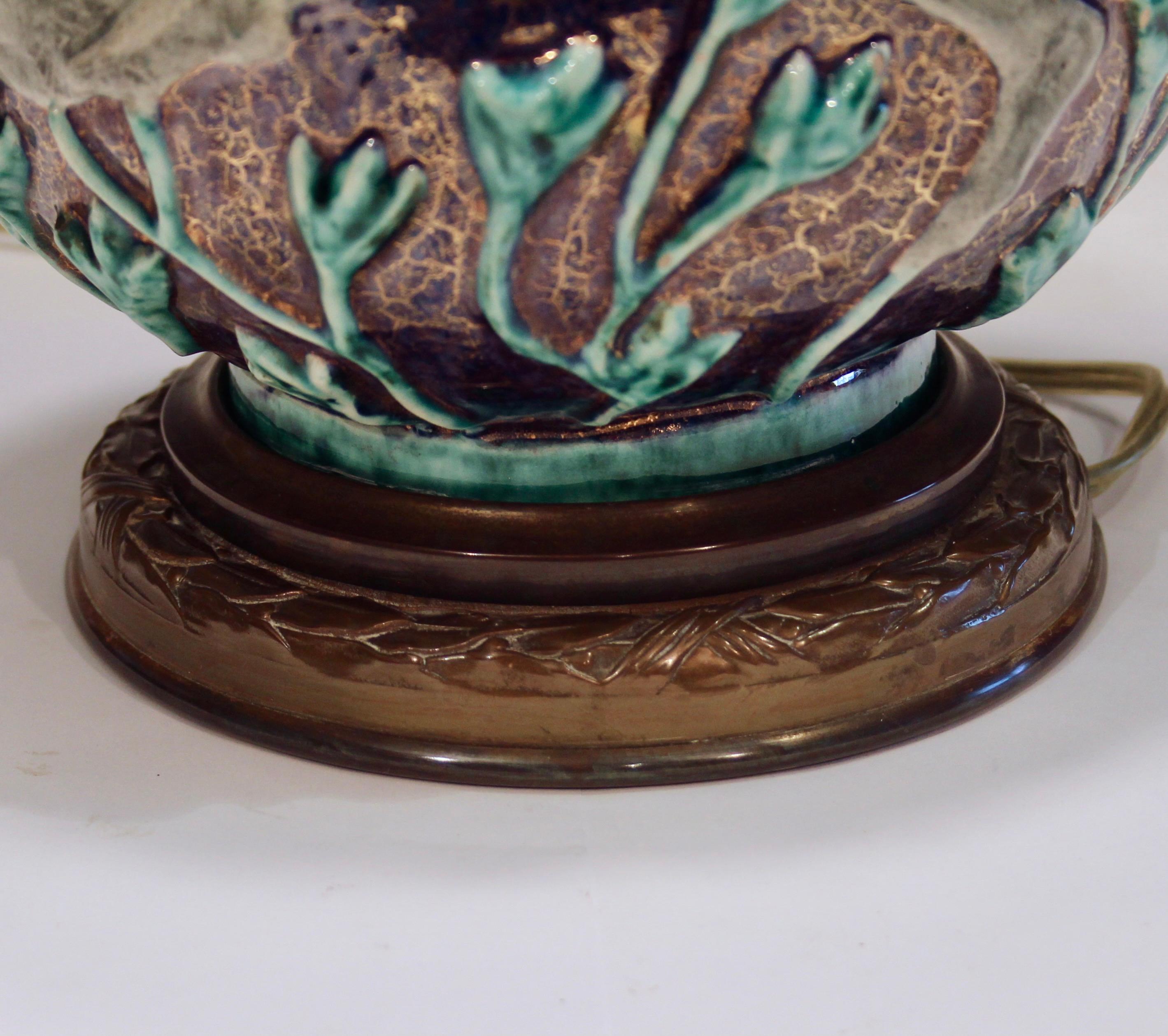 Jean Mayodon French Art Deco Gilt Pottery Vintage 1920s Vase Lamp For Sale 1