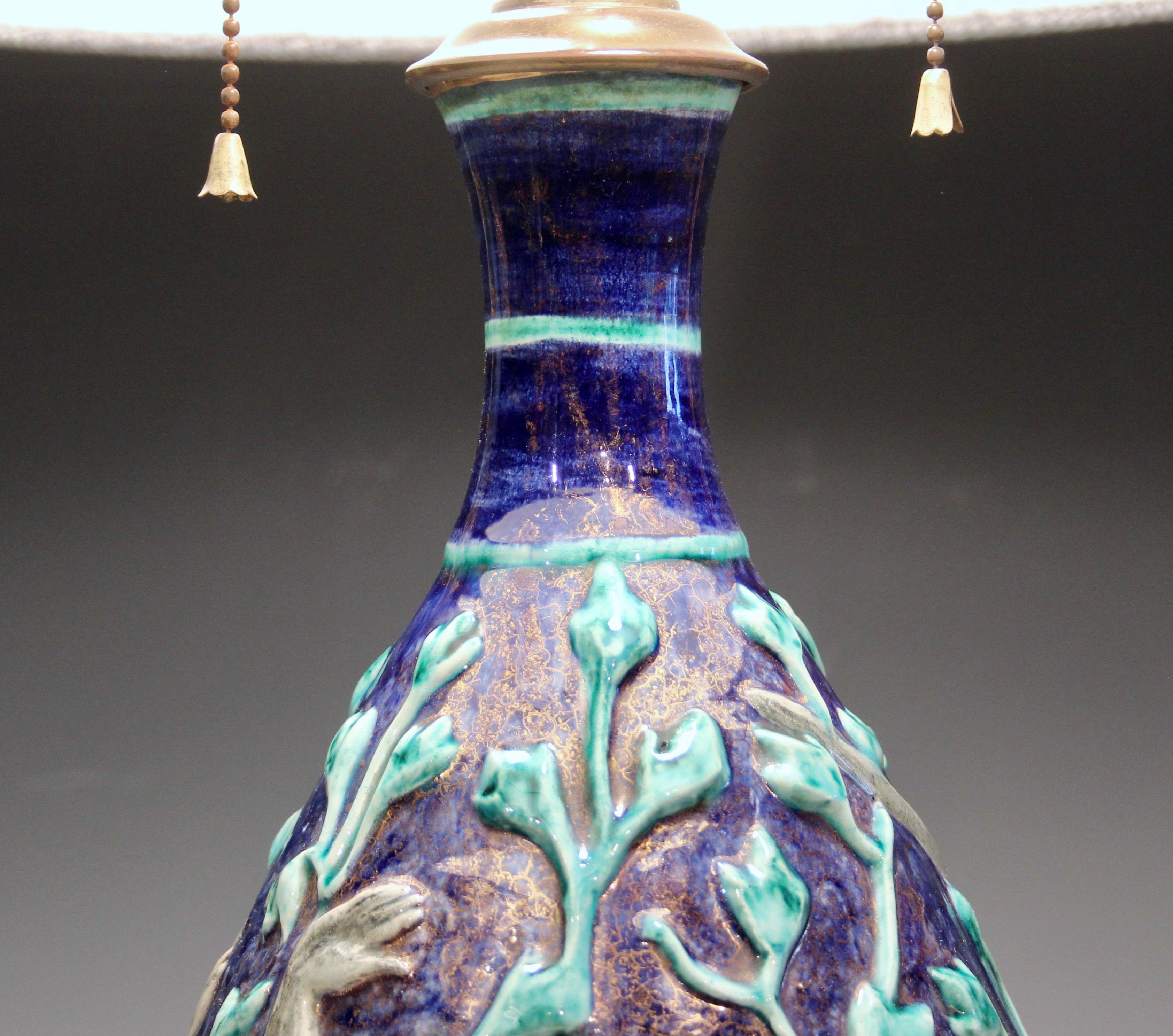 Jean Mayodon French Art Deco Gilt Pottery Vintage 1920s Vase Lamp For Sale 2
