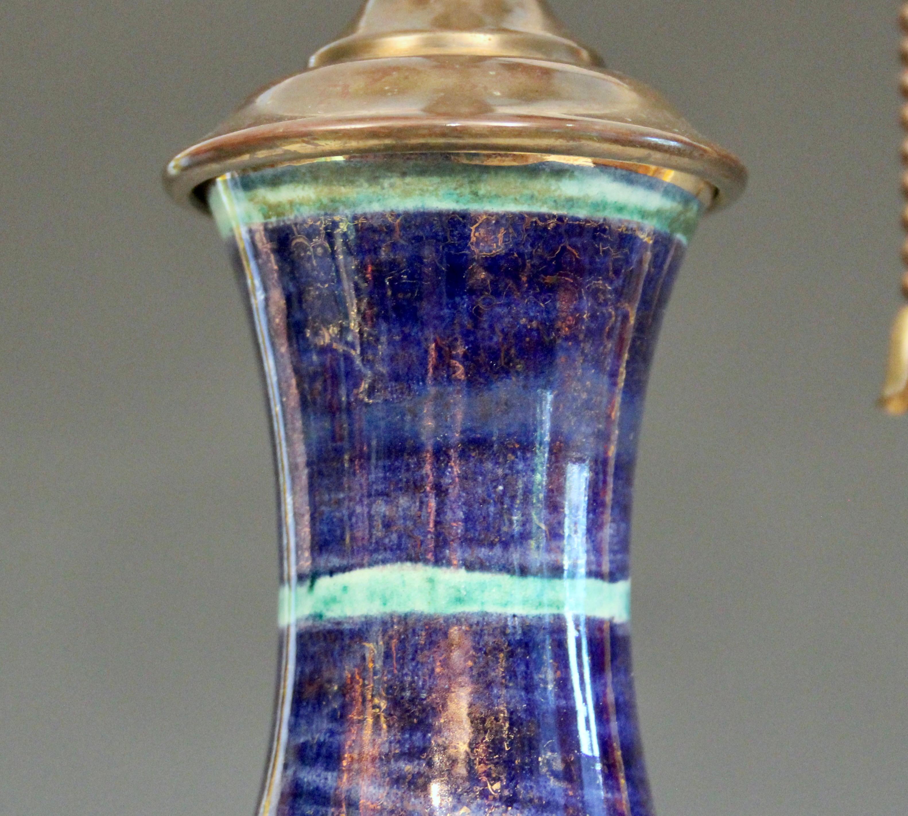 Jean Mayodon French Art Deco Gilt Pottery Vintage 1920s Vase Lamp For Sale 4