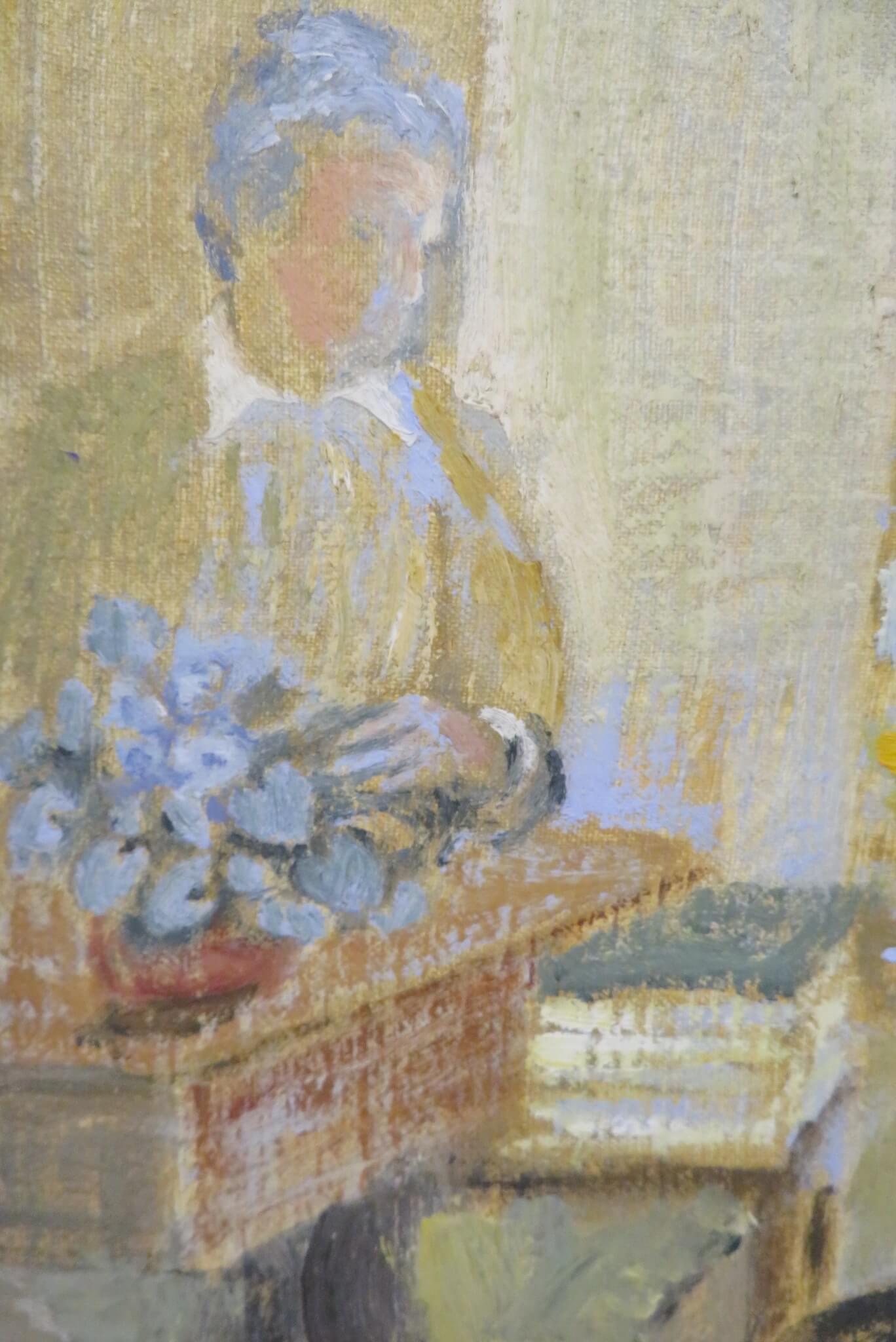 (1933-2022) Óleo original de Escena interior en Bath Somerset Inglaterra - Painting de Jean Melville Rose