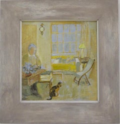 (1933-2022) Peinture à l'huile originale d'une scène d'intérieur à Bath, Somerset, Angleterre