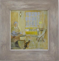(1933-2022) Óleo original de Escena interior en Bath Somerset Inglaterra
