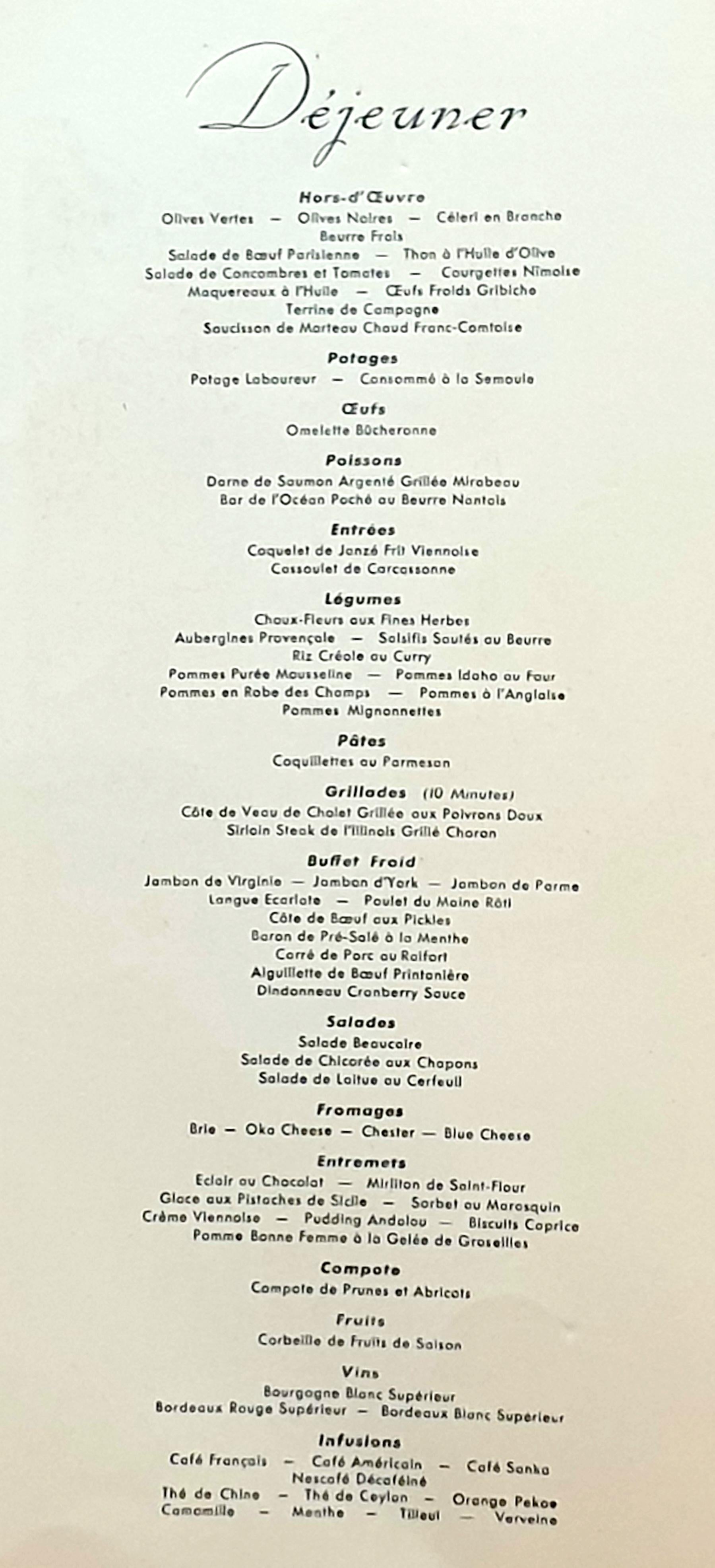 Mid-Century Original Printed Menu, Transatlantic French Line, 'Ile de France'. For Sale 8