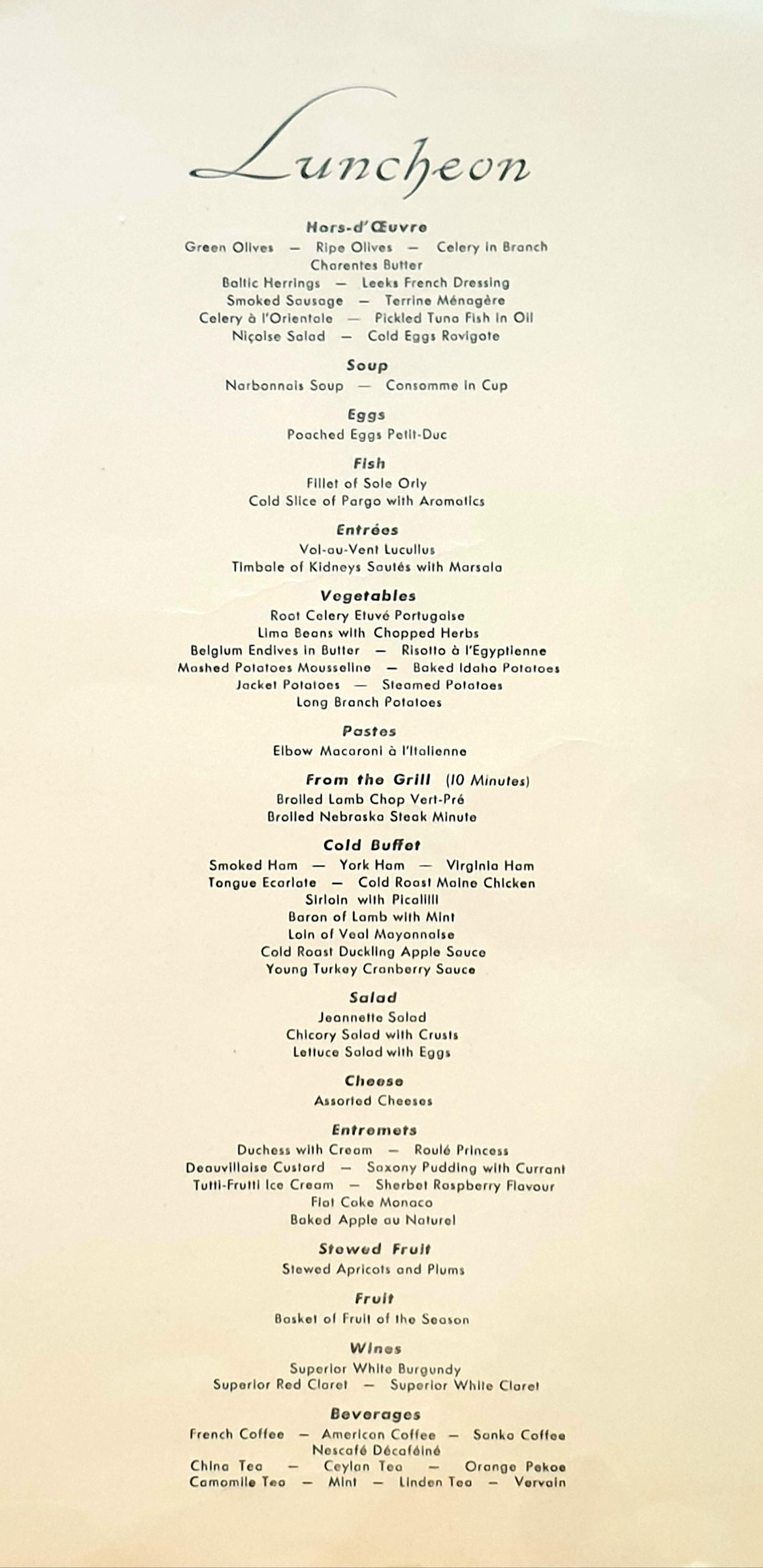 Mid-Century Original Printed Menu, Transatlantic French Line, 'Ile de France'. For Sale 14