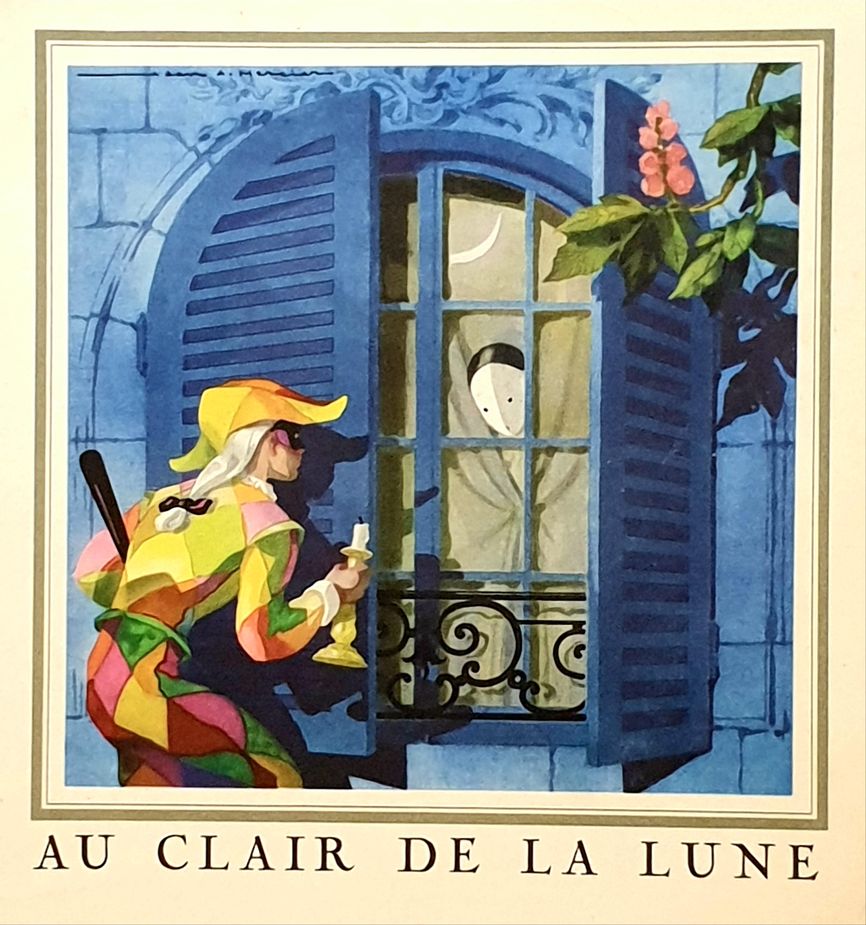 Mid-Century Original Printed Menu, Transatlantic French Line, 'Ile de France'. - White Figurative Print by Jean Mercier