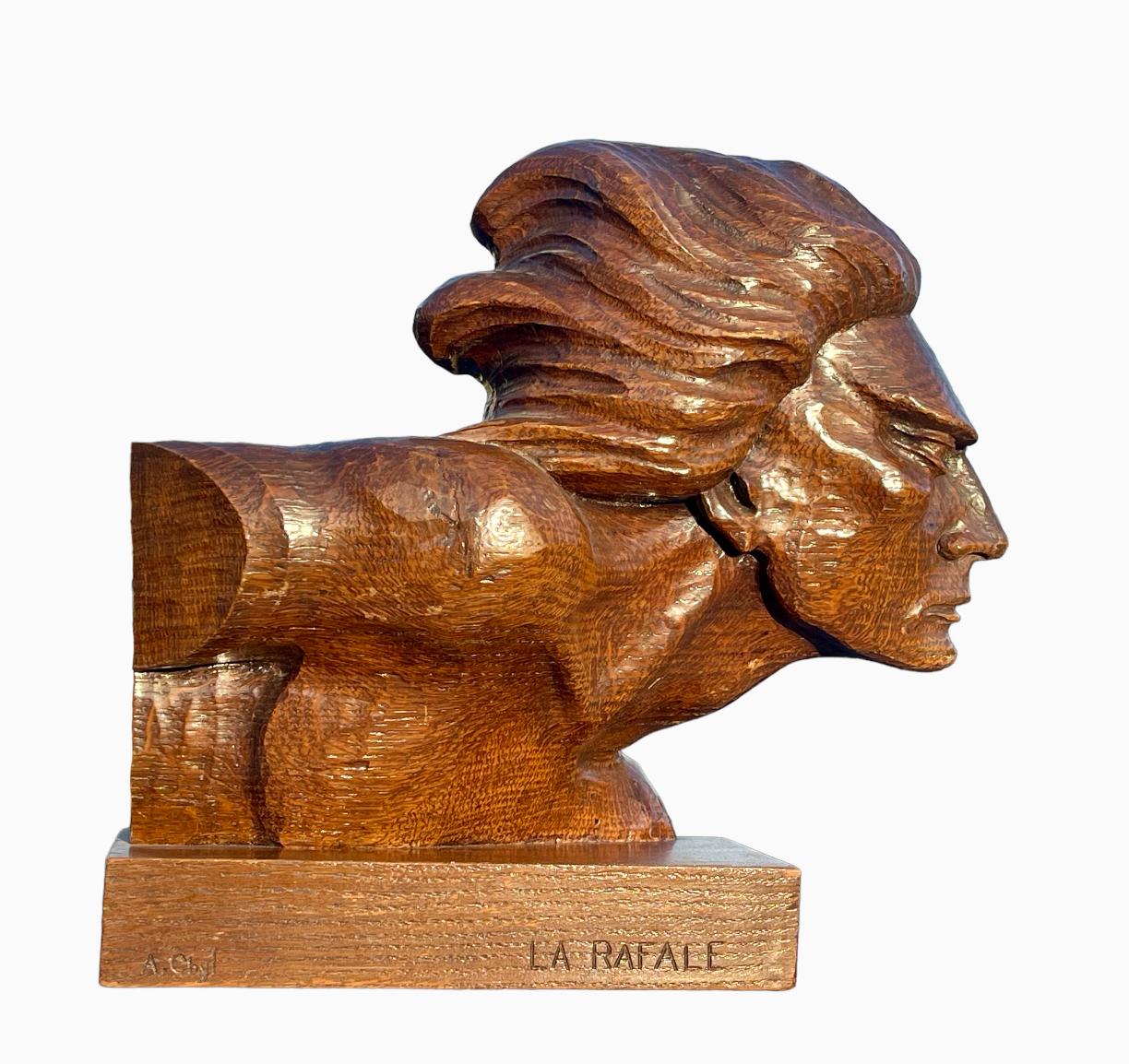Intagliato a mano Jean Mermoz - Busto in legno intagliato, La Rafale in vendita