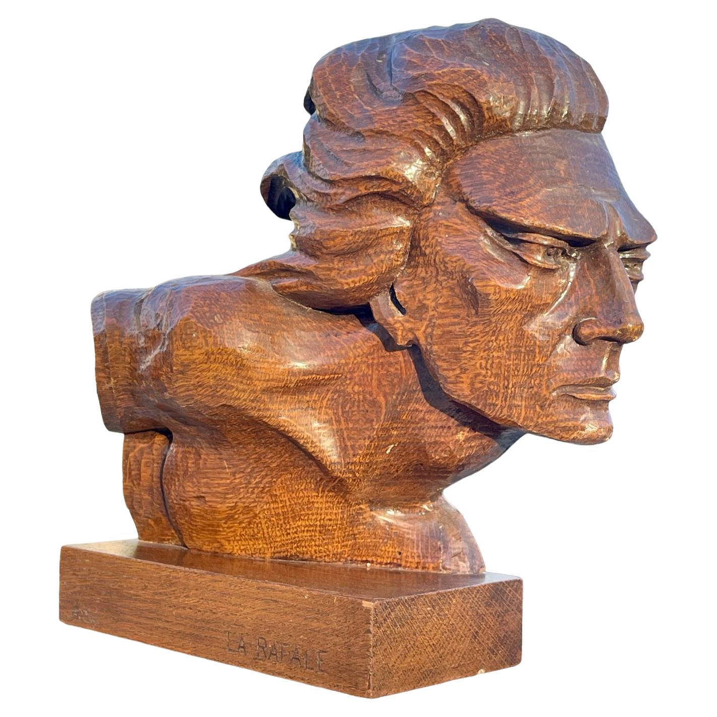 Jean Mermoz - Carved Wooden Bust, La Rafale