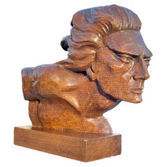 Vintage Jean Mermoz - Carved Wooden Bust, La Rafale