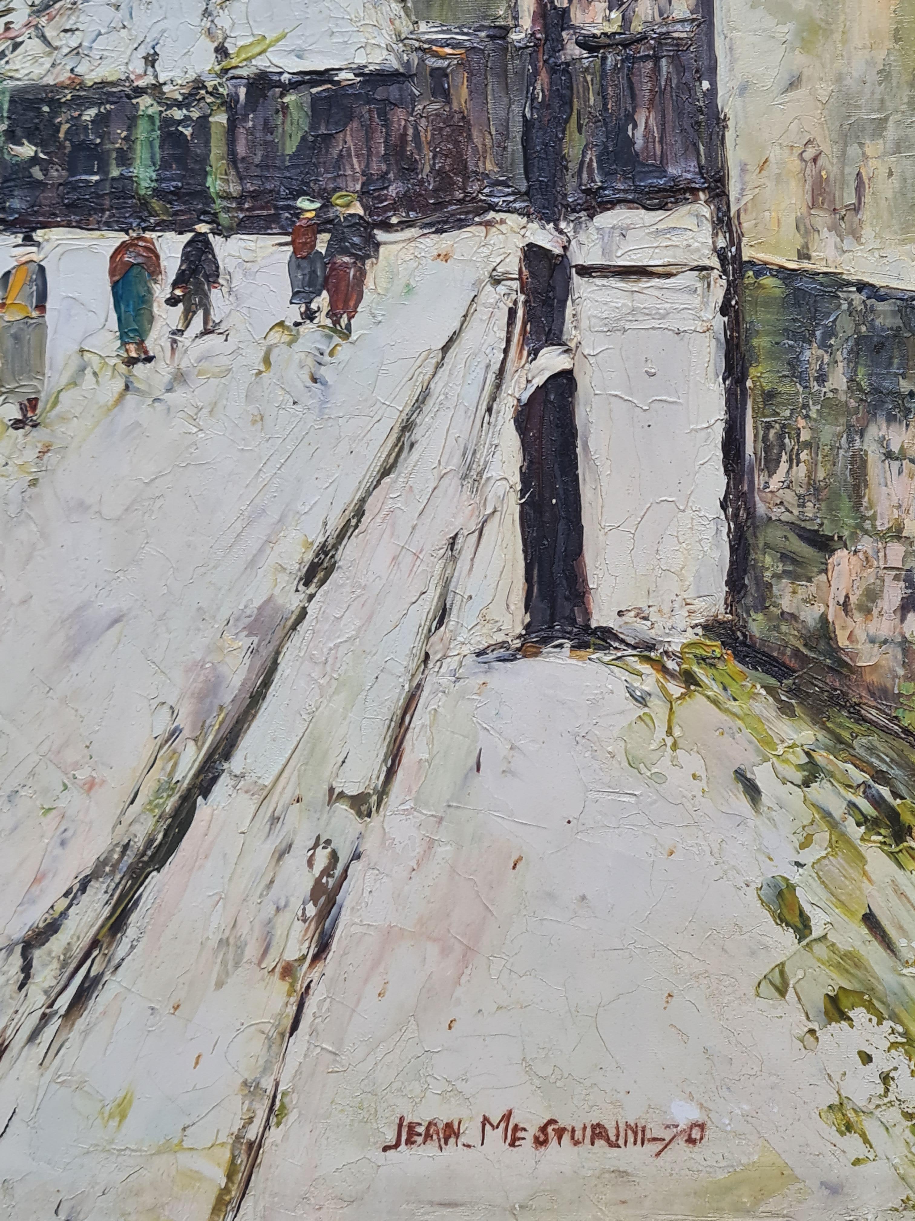 Parigi, Montmartre Nella neve, Cabaret au Lapin Agile (after) Maurice Utrillo - Figurative Painting Grigio di Jean Mesturini