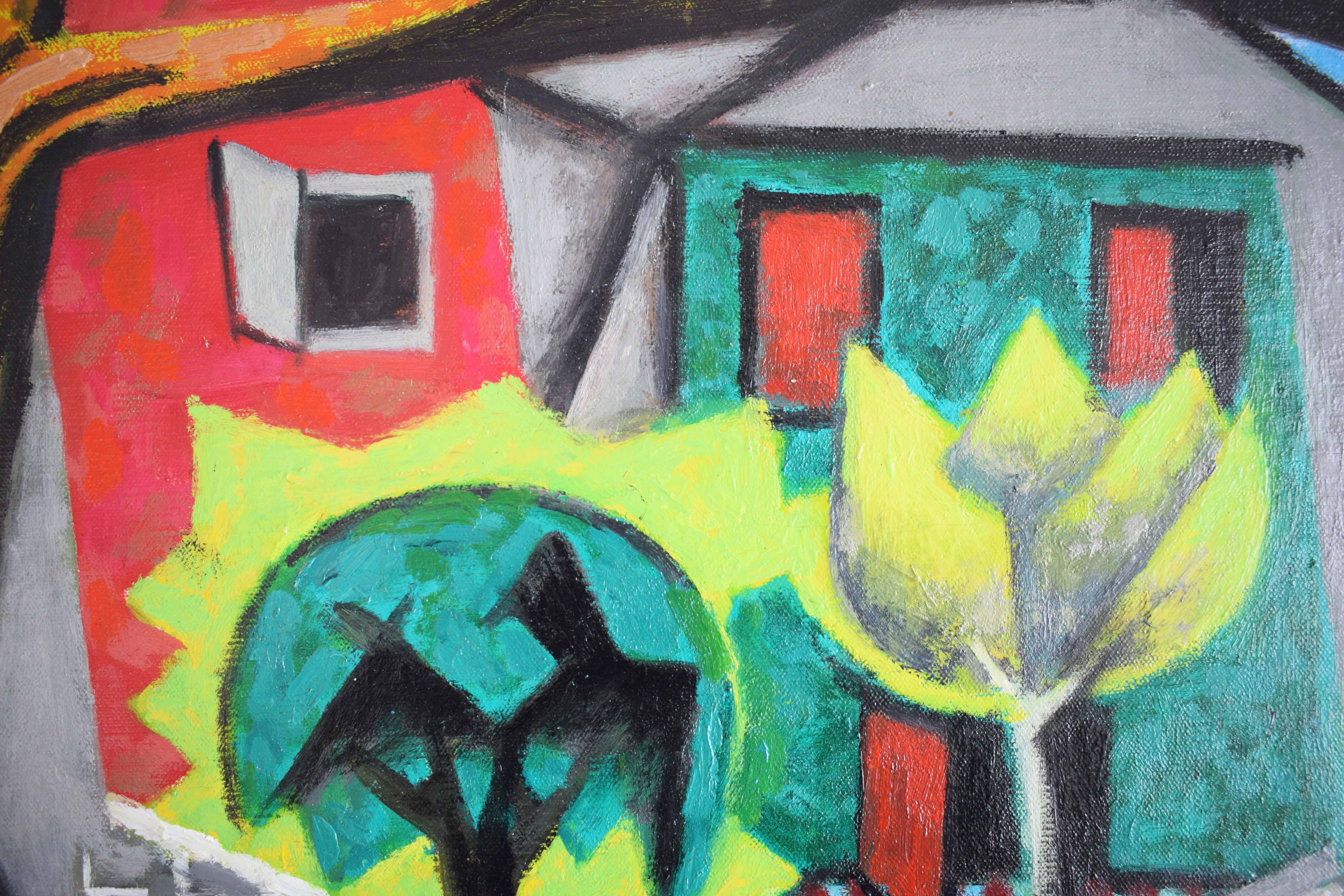 Das Haus  La maison - Französischer Kubismus Fauvismus Haus (Braun), Landscape Painting, von Jean Metzinger