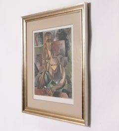 Jean Metzinger Aguafuerte cubista y tinte aguamarina Art Decó Moderno de mediados de siglo 30 "x29