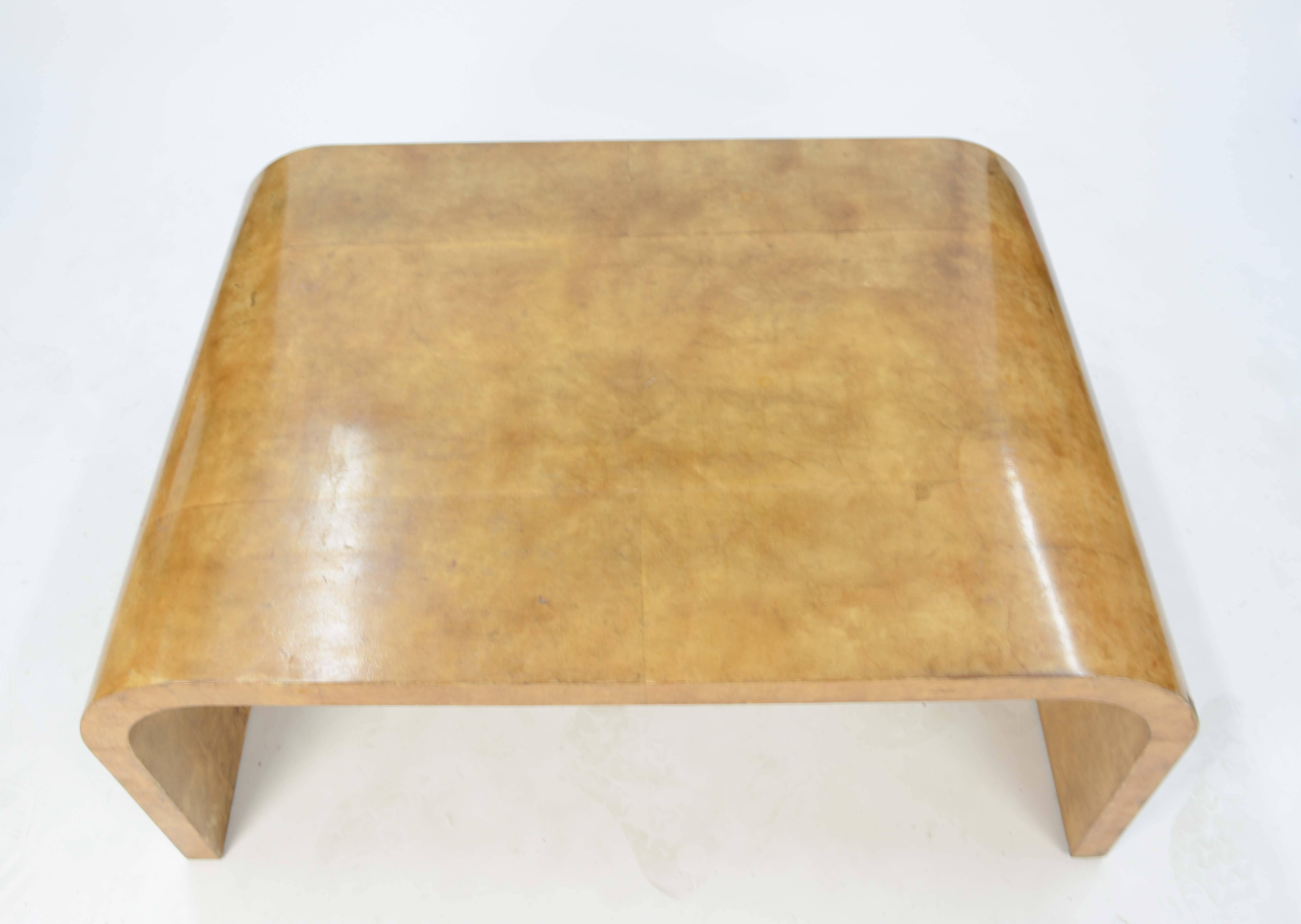 French Jean Michael Frank Style Parchment Waterfall Coffee Table