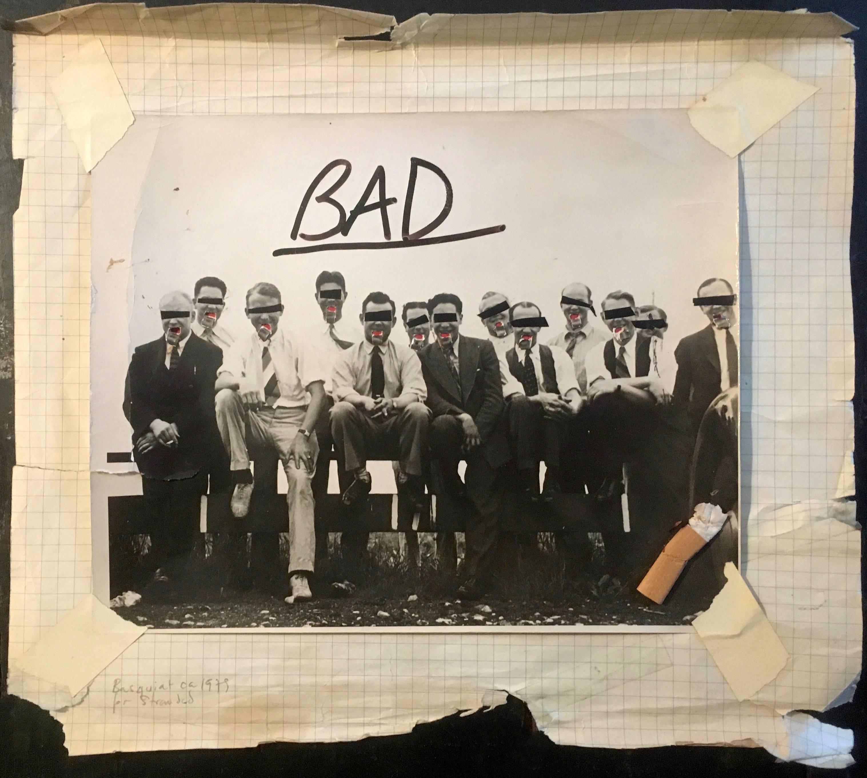 Basquiat (ohne Titel) 'BAD' (Pop-Art), Mixed Media Art, von Jean-Michel Basquiat
