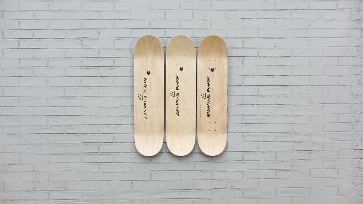 The Skateroom x Estate of Jean-Michel Basquiat
Trumpet Skateboard Decks, set of three works, 2019
Screen Print on 7-ply Canadian Maple Wood.
31 1/2 × 8 in  80 × 20.3 cm
Open edition 
Licensed by Artestar, New York
