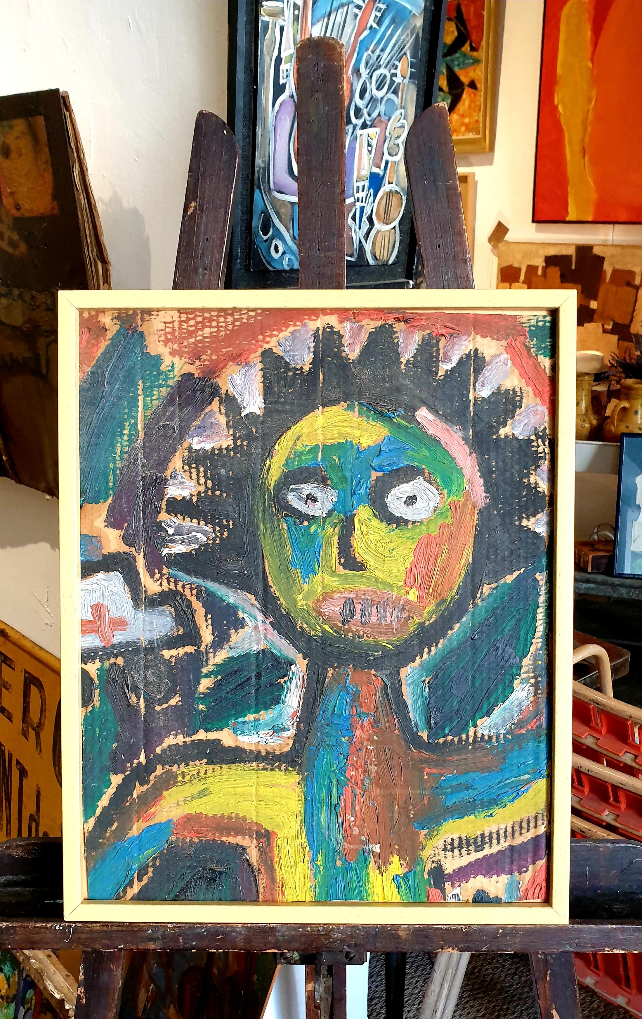 Neo-Expressionist Hommage to Basquiat. Acrylic on Cardboard. For Sale 6