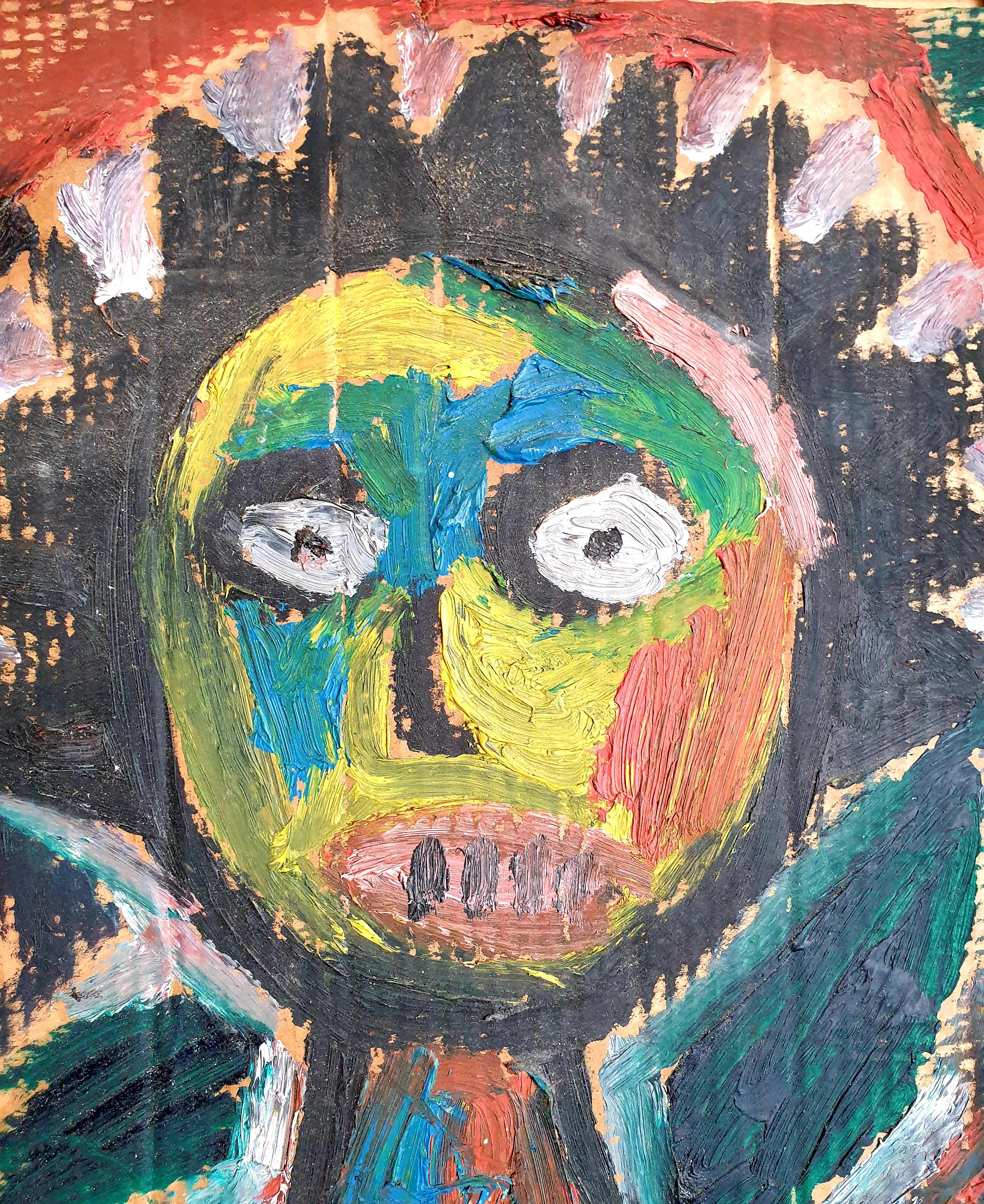 Neo-Expressionist Hommage to Basquiat. Acrylic on Cardboard. For Sale 9