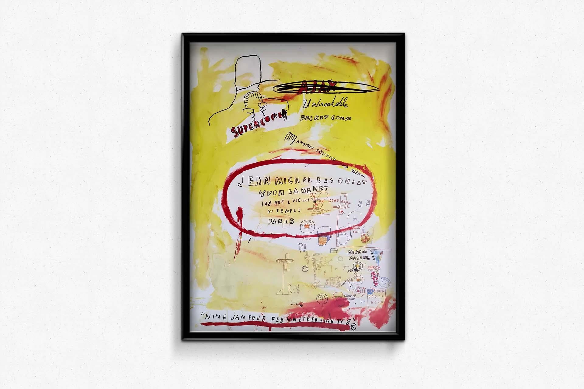 La dernière affiche originale de 1988 réalisée par Basquiat pour sa dernière exposition Supercombas 1