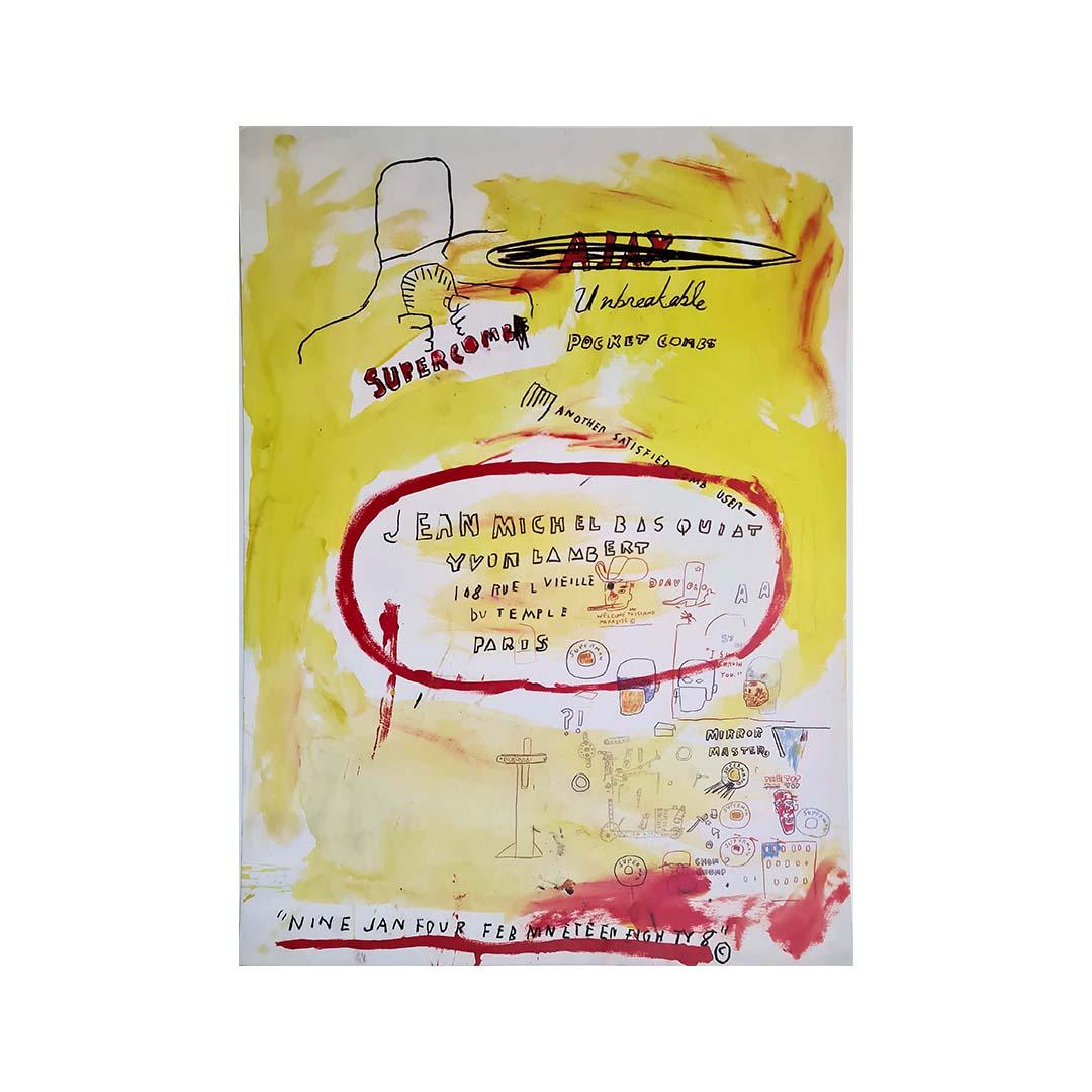  1988 last original poster made by Basquiat for his last exhibition Supercombas - Print by Jean-Michel Basquiat