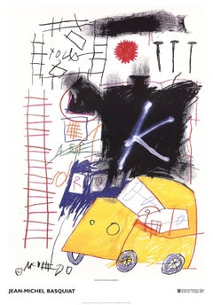 2002 Jean-Michel Basquiat 'City Taxi' Pop Art White, Black, Yellow Italy Offset Li
