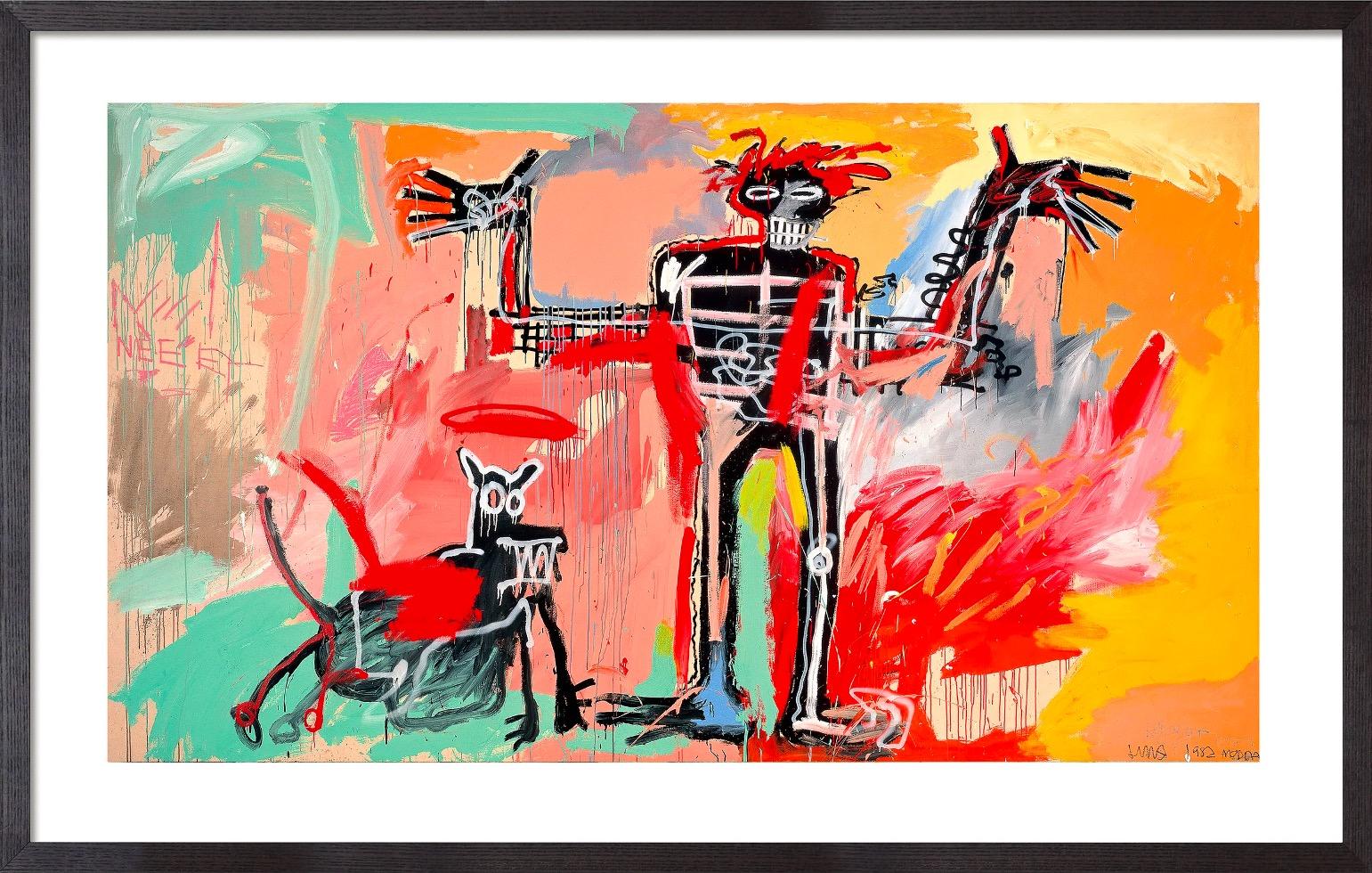 Jean-Michel Basquiat Figurative Print - Boy and Dog in a Johnnypump Framed Print