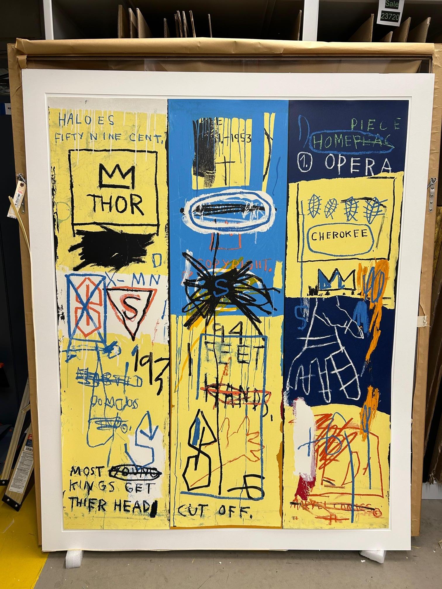 From the initial portfolio created posthumously in 2004, Charles the First was created as a screenprint from the painting of the same title.  Hand-signed by the artist’s father and with certification from the Basquiat Estate, verso, the artwork