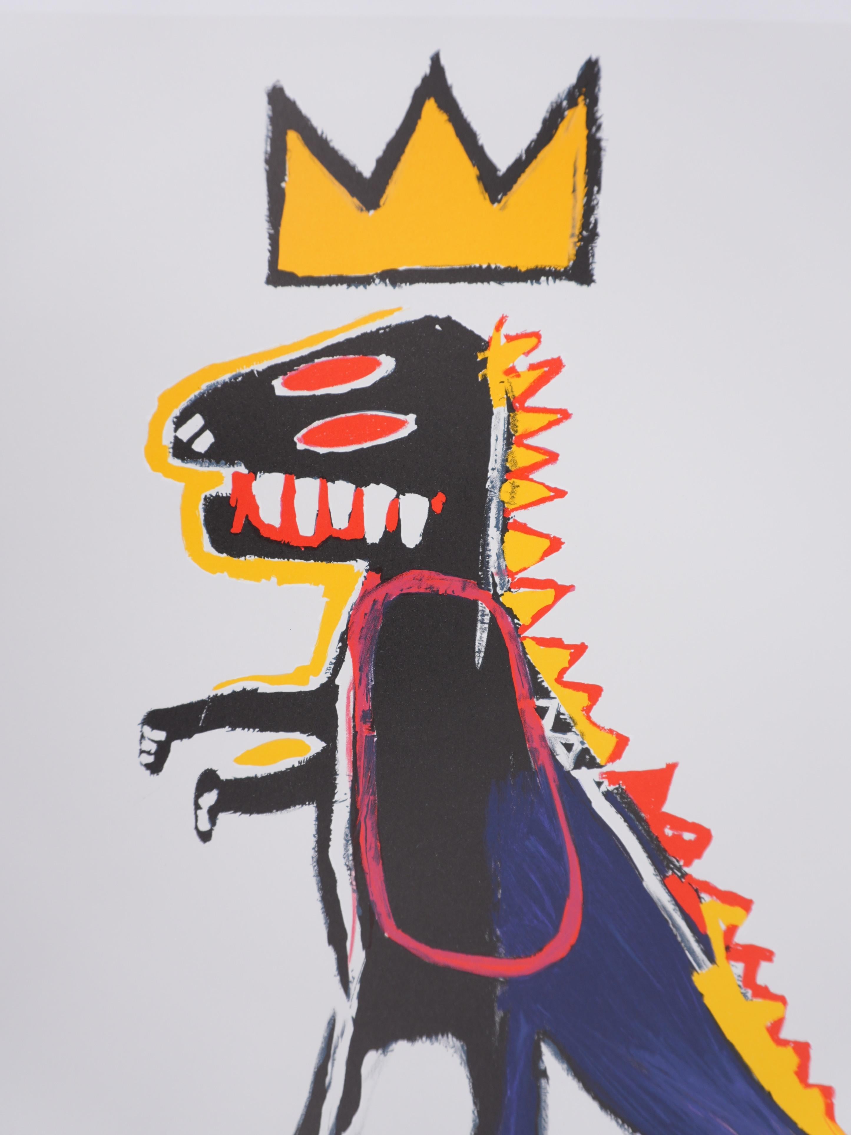 Crowned T-Rex - Lithograph, 1997 - Gray Animal Print by Jean-Michel Basquiat