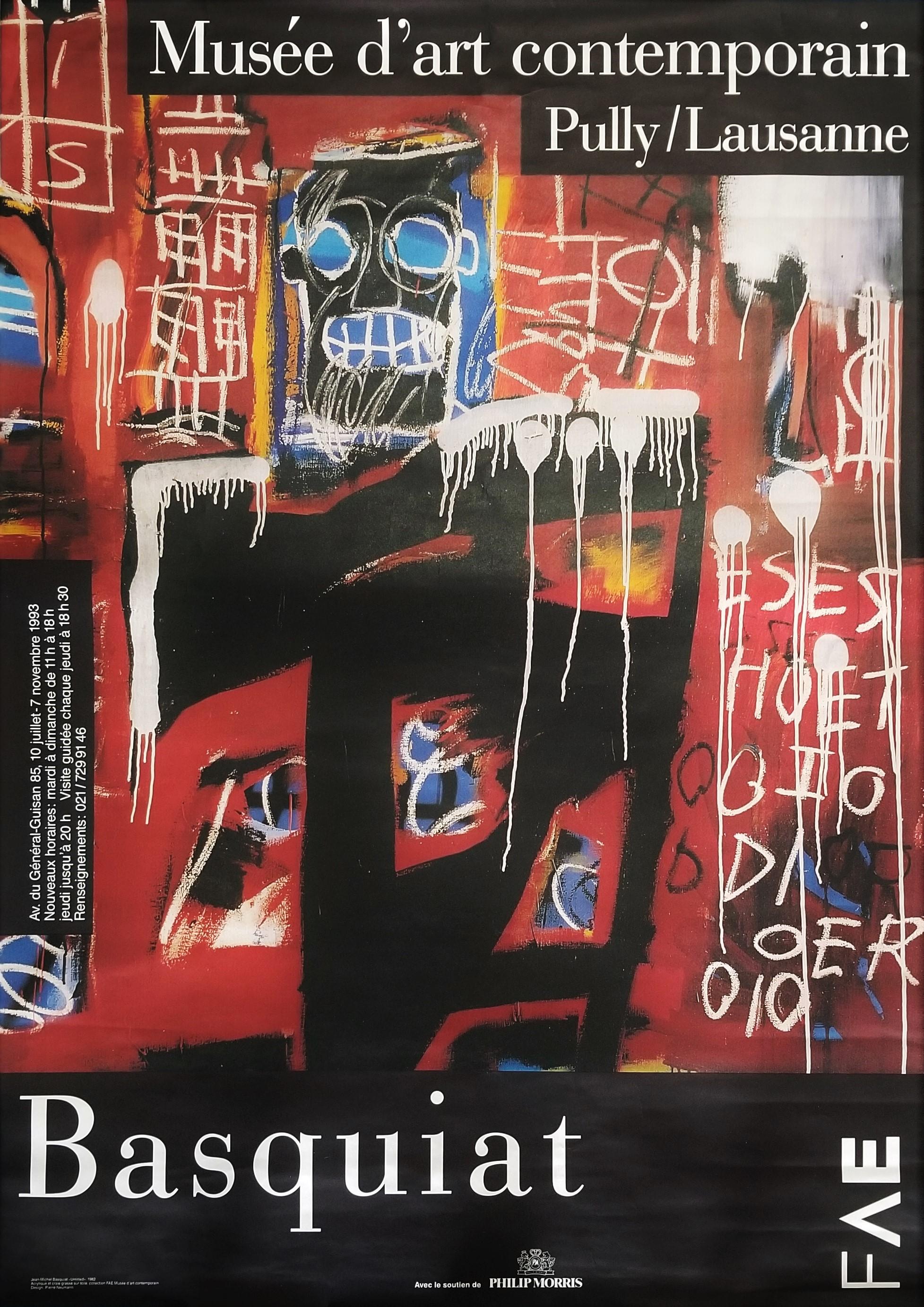 Artist: (after) Jean-Michel Basquiat (American, 1960-1988)
Title: "FAE Musée d'Art Contemporain (Sans titre)"
Year: 1993
Medium: Original Offset-Lithograph, Exhibition Poster on light wove paper
Limited edition: Unknown
Printer: likely Multigraphic