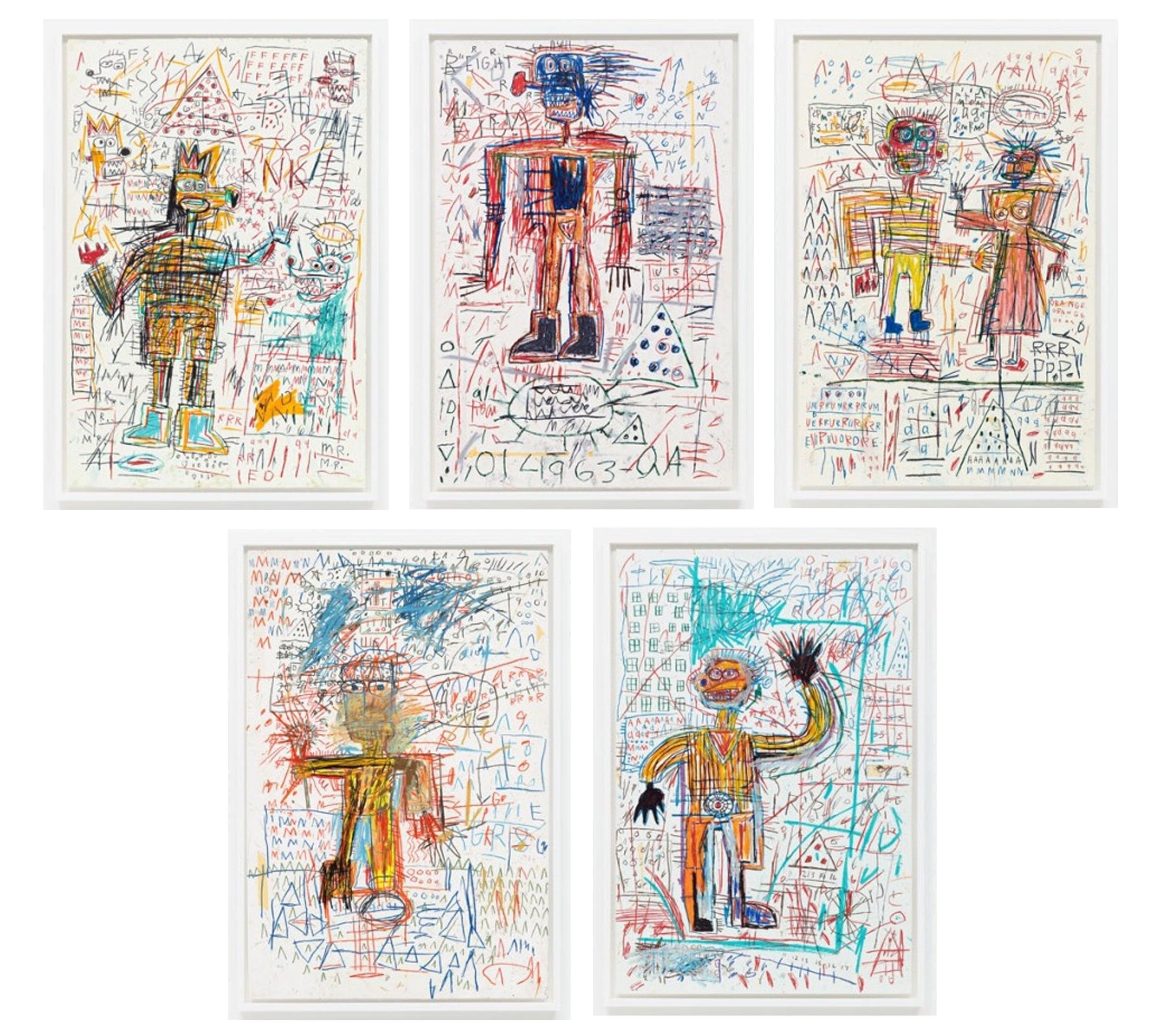 Artist: Jean-Michel Basquiat (after)
Title: The Figure Portfolio
Portfolio: 1982/2023 The Figure Portfolio
Medium: Set of five hand-pulled screenprints
Year: 2023
Edition: 85
Sheet Size: 48" x 32" each
Signature: Stamped and signed by Lisane