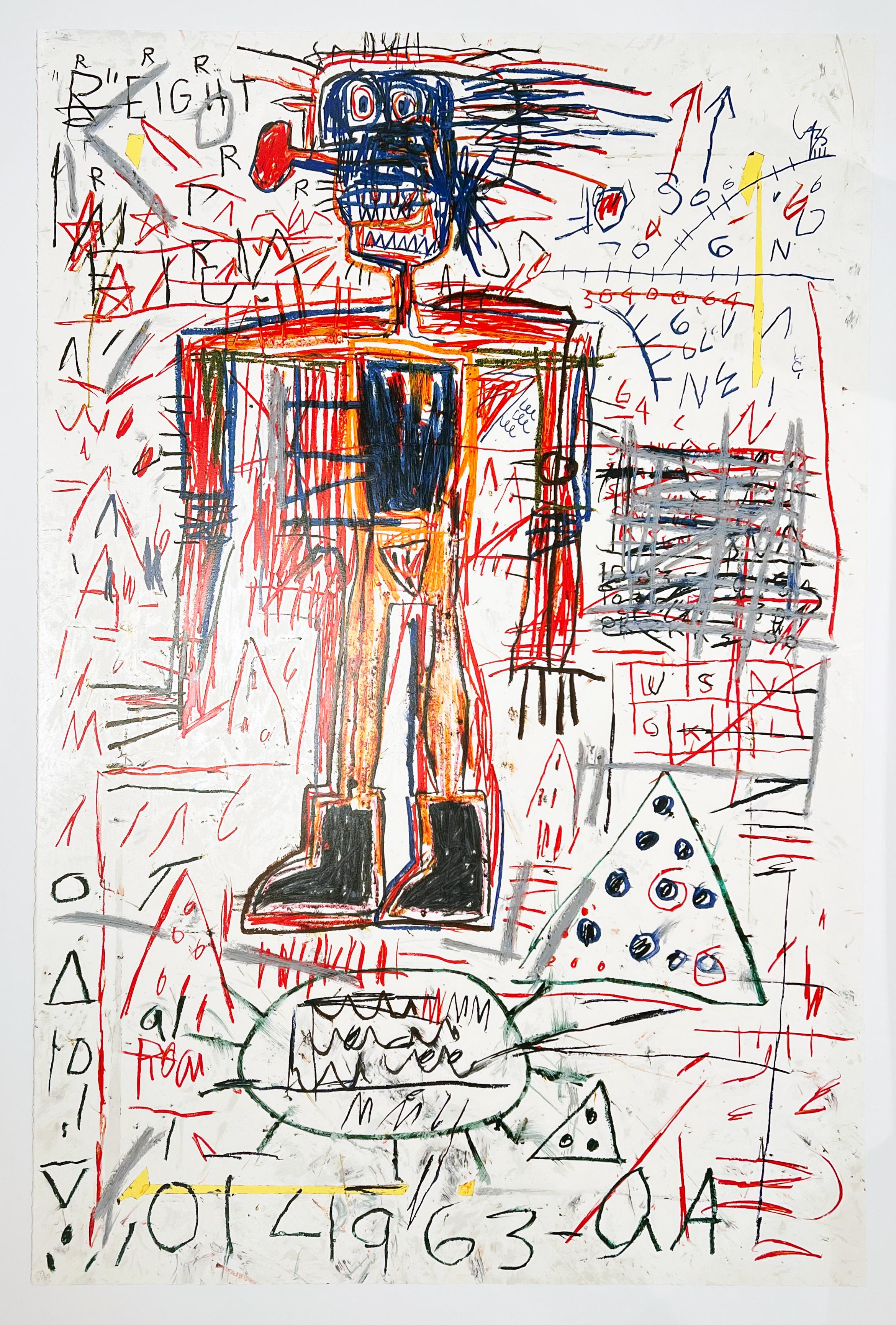 Artist: Jean-Michel Basquiat (after)
Title: Untitled
Portfolio: 1982/2023 The Figure Portfolio
Medium: Hand-pulled screenprint
Year: 2023
Edition: 79/85
Sheet Size: 48