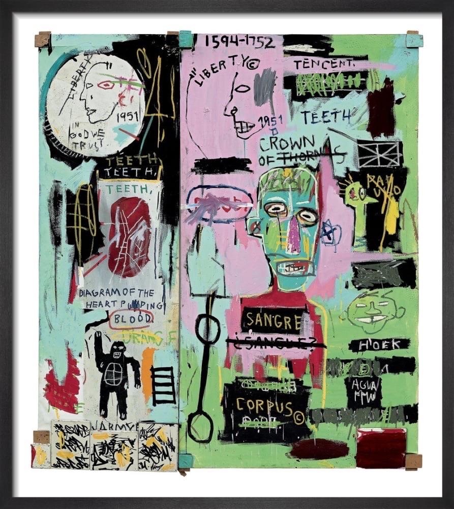 Jean-Michel Basquiat, En italien, 1983/2021

Lithographie sur papier aquarelle Monte Carlo 300 g/m², encadrée dans un frêne noir issu de l'agriculture durable, avec glaçage acrylique. 

Taille de l'image : 66 x 75 cm (25.98 x 29.52 in) 
Dimensions