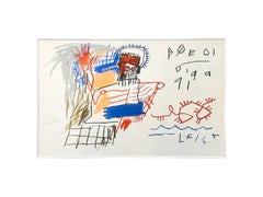 Jean-Michel Basquiat Neo Expressionist "Poedi" Color Plate Lithograph, Framed
