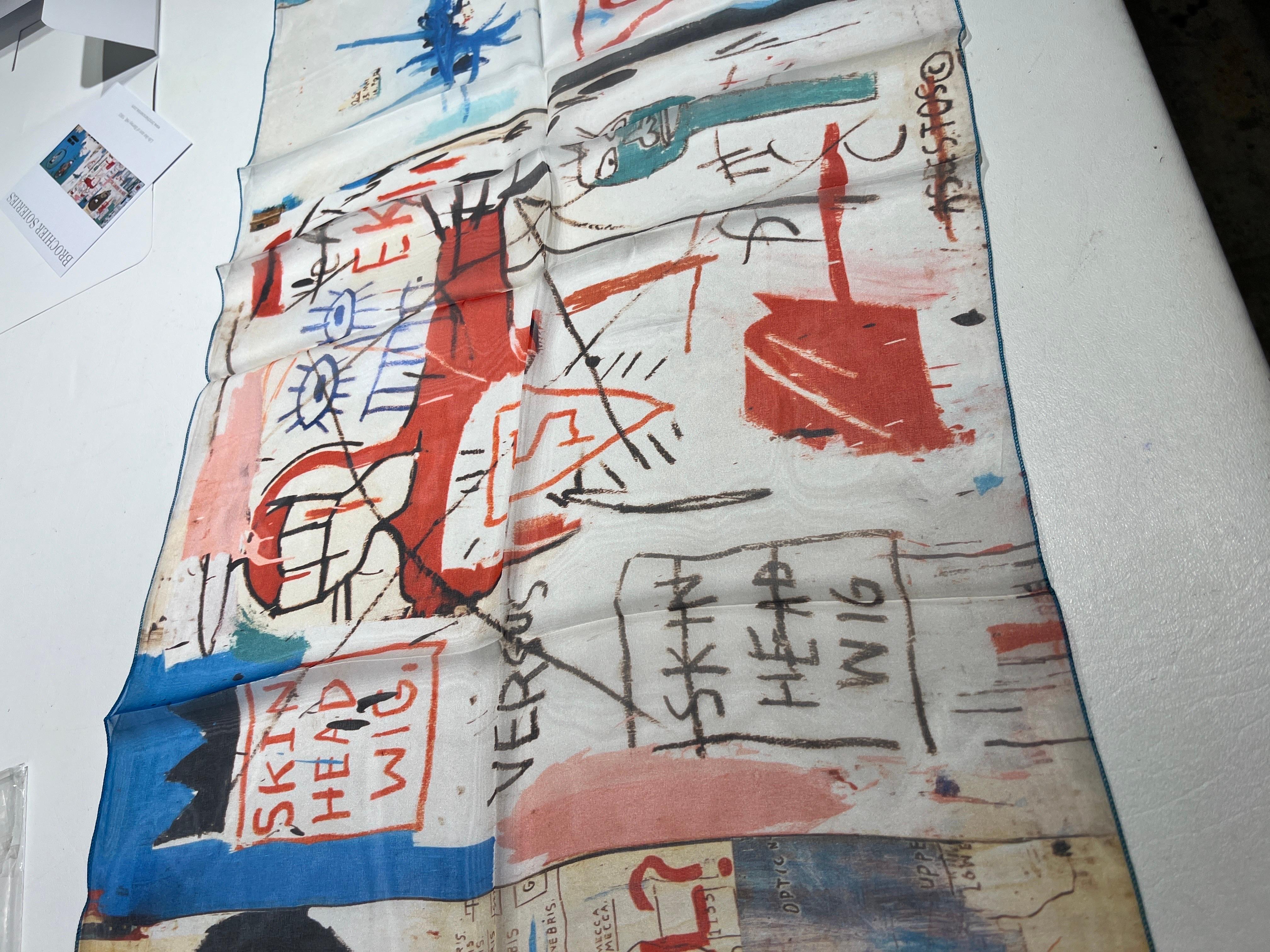 Life like son of Barney Hills, Jean Michel Basquiat, Basquiat silk scarf. - Beige Abstract Print by Jean-Michel Basquiat