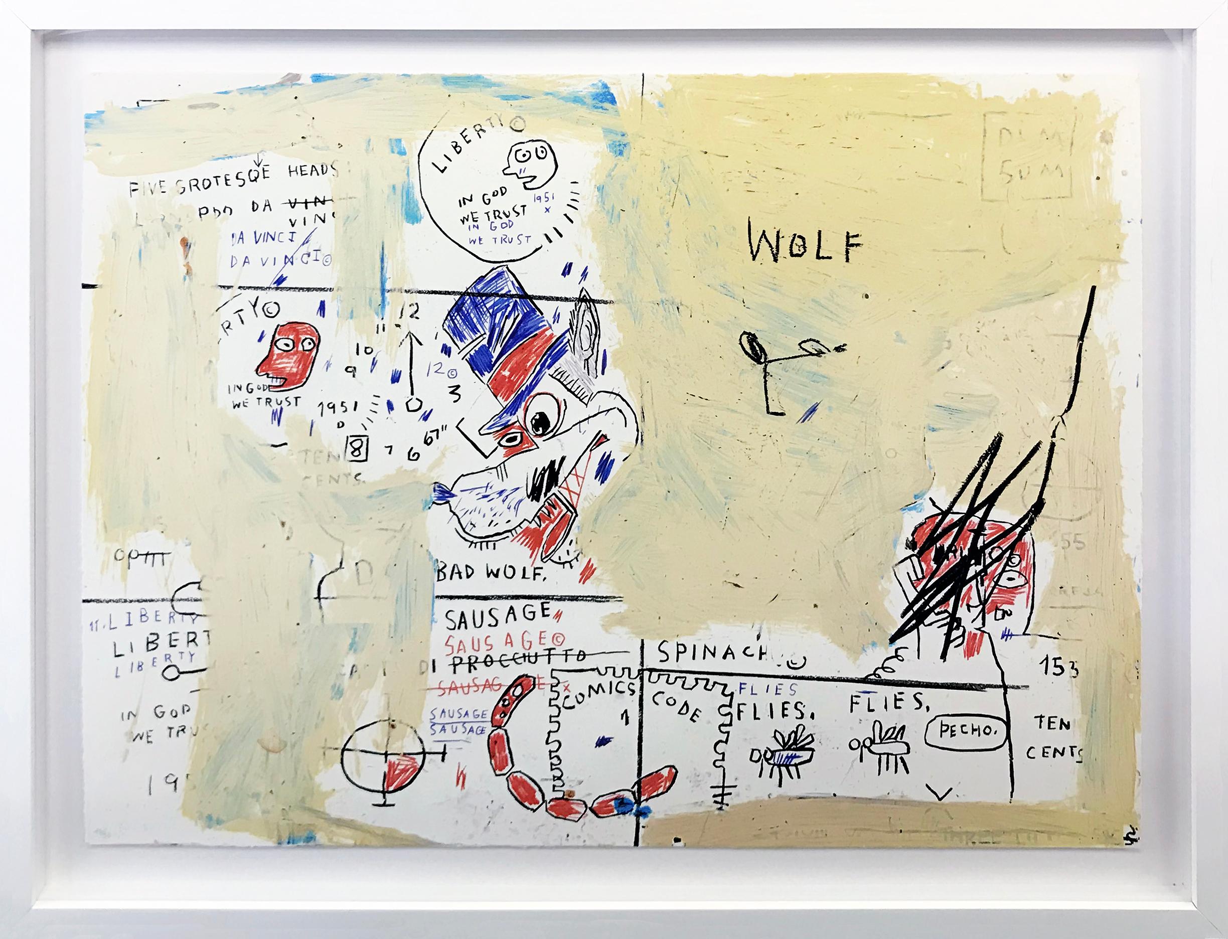 PORTFOLIO DE LA SAUCISSE DU LOUP, DE LA MARQUE DU ROI, DE L'ÉTUDE DE LA PATTE DE CHIEN ET DES GÉNIES NON DÉCOUVERTS - Print de Jean-Michel Basquiat