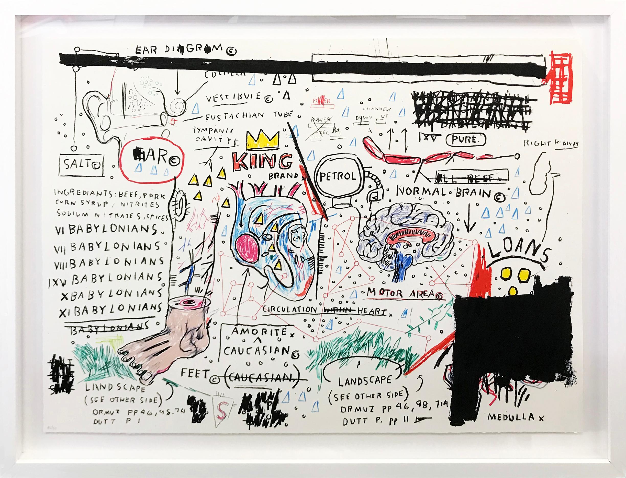 PORTFOLIO DE LA SAUCISSE DU LOUP, DE LA MARQUE DU ROI, DE L'ÉTUDE DE LA PATTE DE CHIEN ET DES GÉNIES NON DÉCOUVERTS - Art urbain Print par Jean-Michel Basquiat
