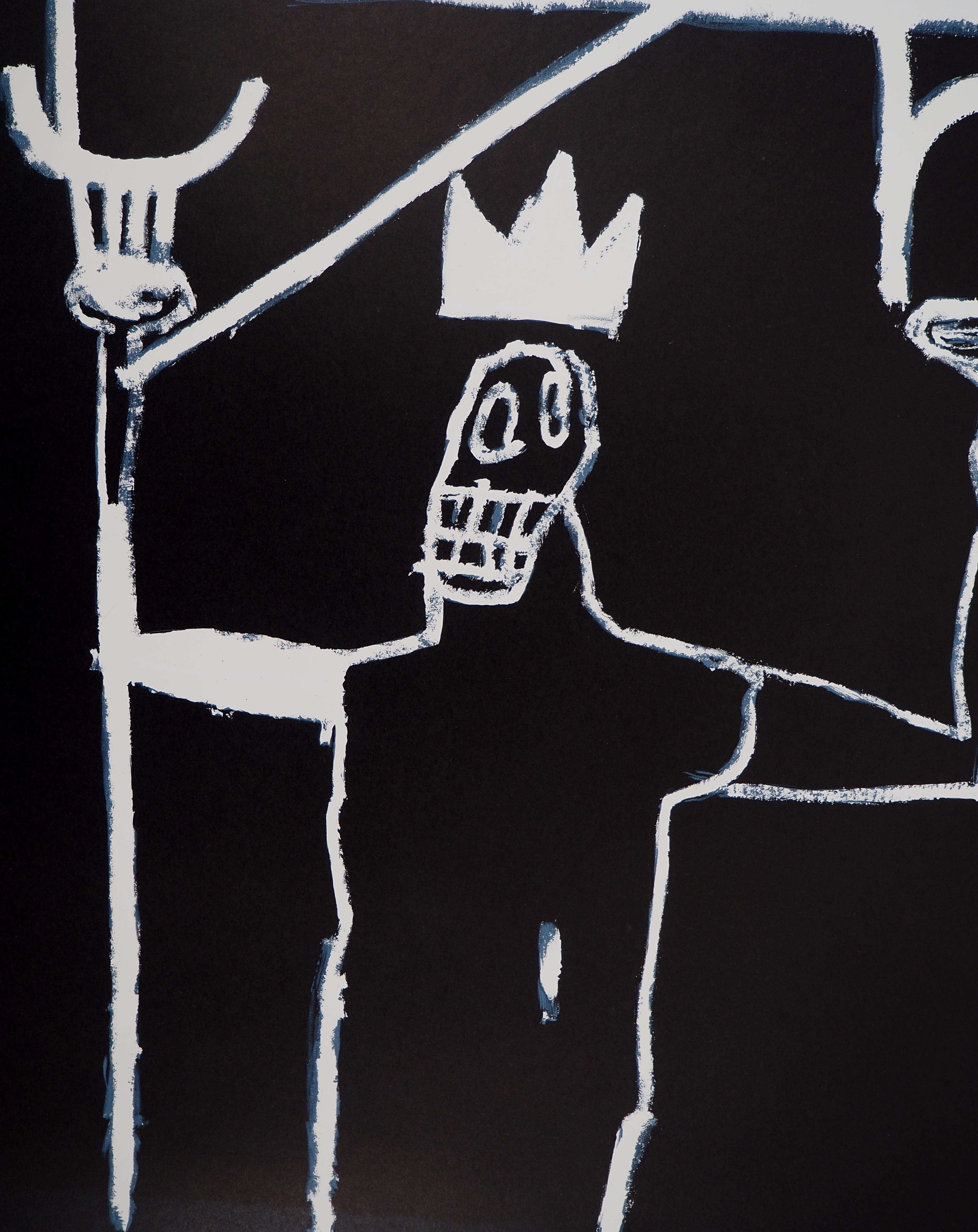 Le roi - Lithographie, 1997 - Gris Figurative Print par Jean-Michel Basquiat