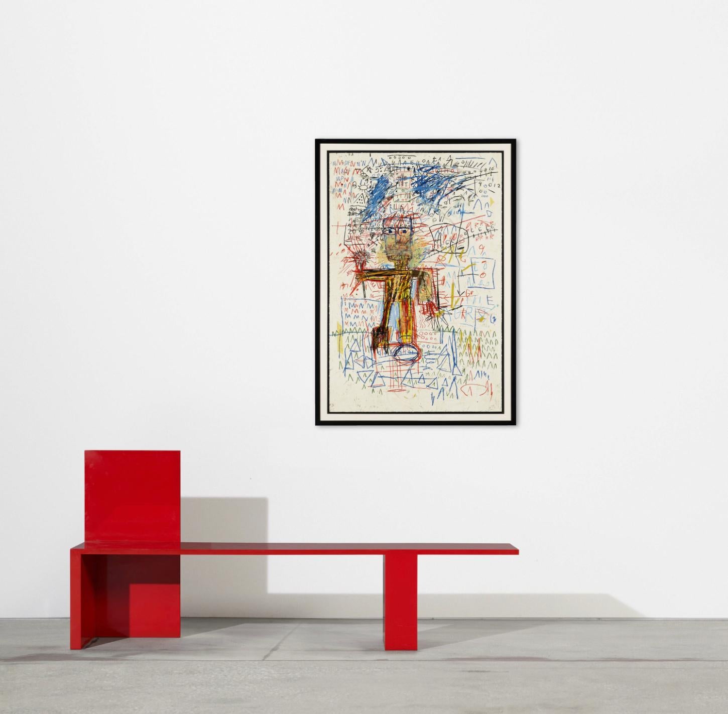Artiste :  Jean-Michel Basquiat 
Titre : Sans titre IV (du portfolio The Figure)
Taille : 48 h × 32 w in (122 × 81 cm)
Support : Sérigraphie en couleurs sur Saunders Waterford
Edition :  Original  
Année :  1982 / 2023
Notes : Numéroté en bas à