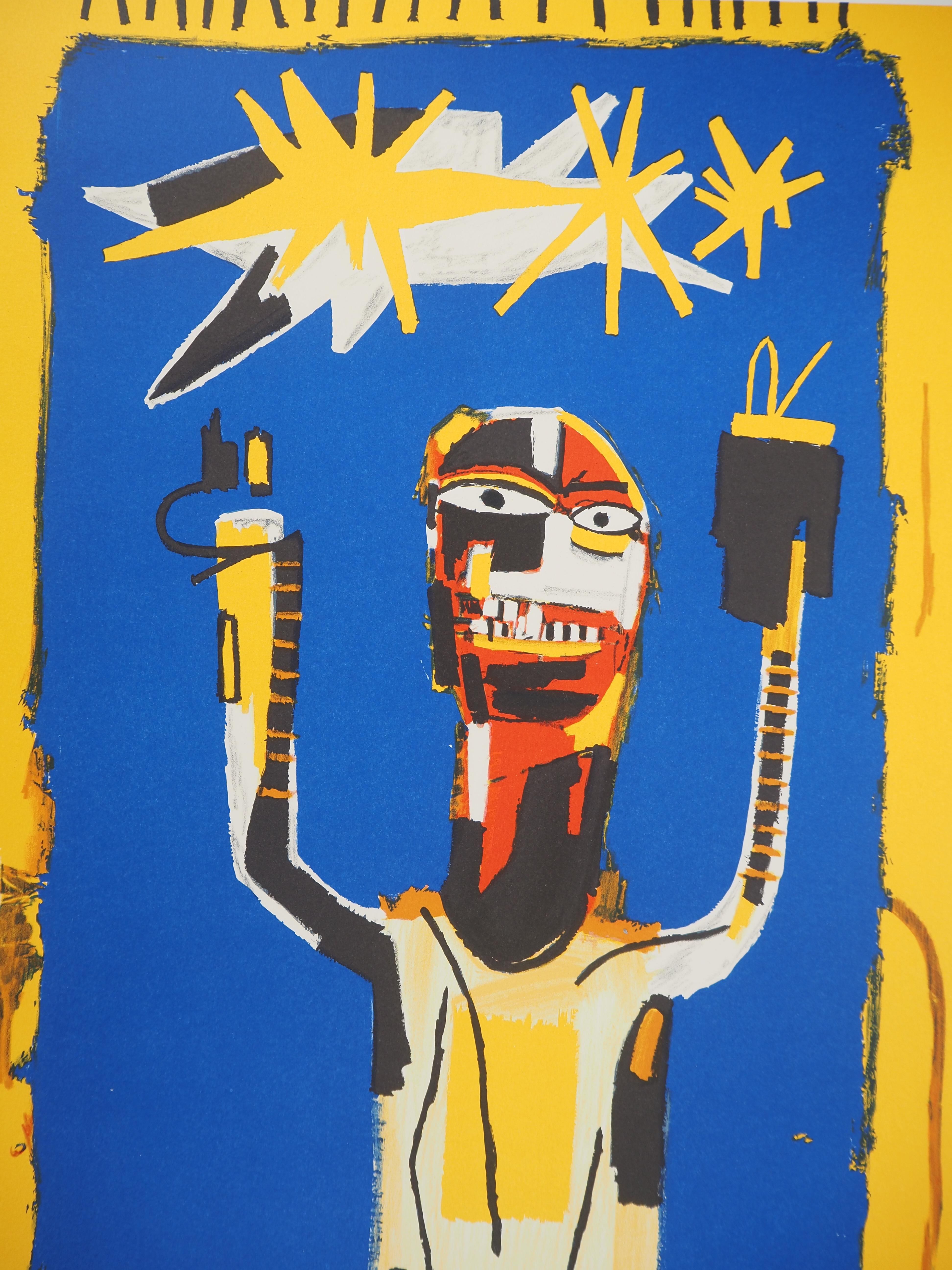 Jean-Michel Basquiat (1960-1988)
Welcoming Jeers, 1997

Lithograph 
Printed signature in the plate
On Arches vellum 76 x 56 cm (c. 29.9 x 22 in)

Published by Galerie Enrico Navarra
Authenticated by The Estate of Jean-Michel Basquiat

INFORMATION :
