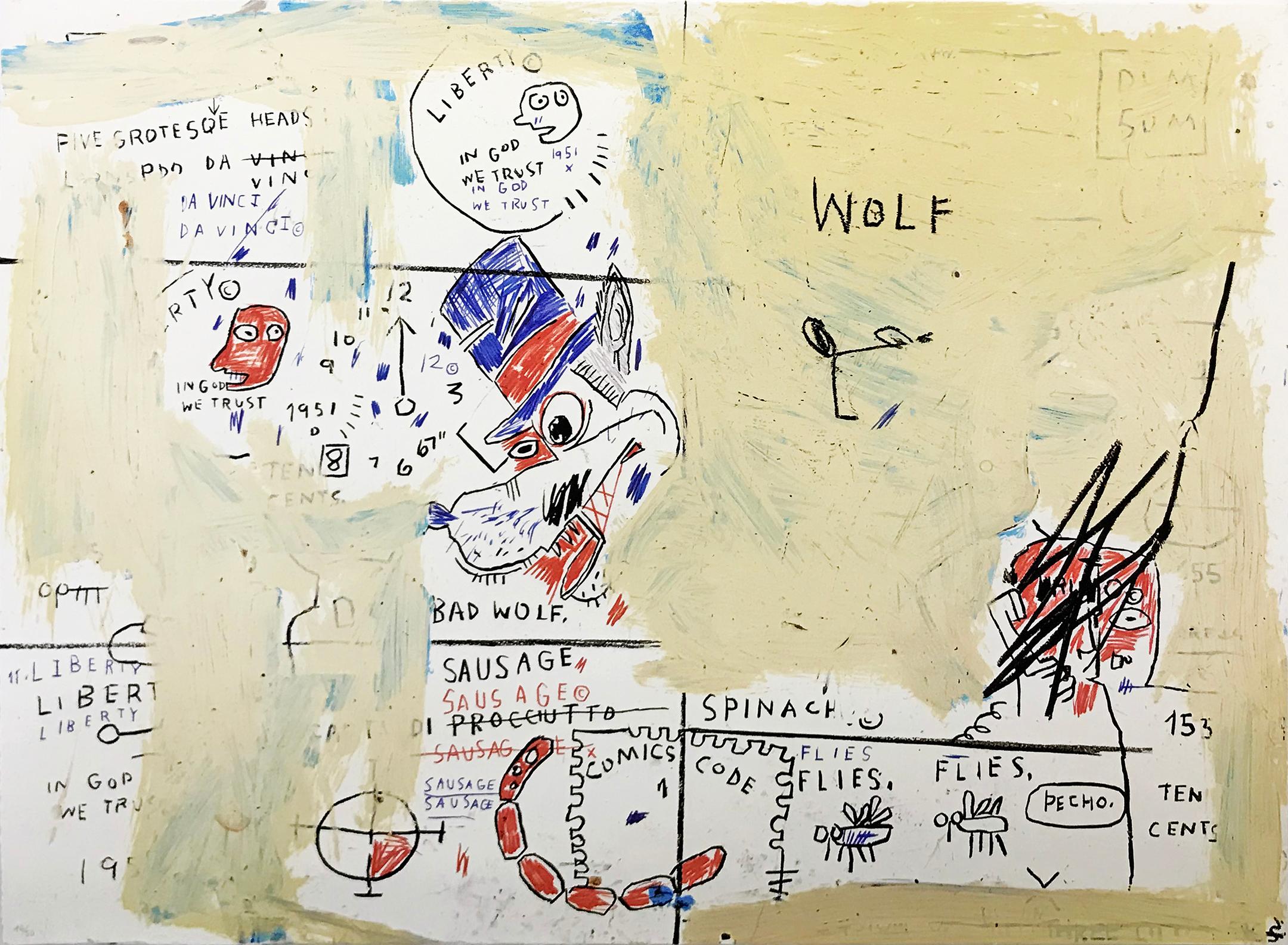 Jean-Michel Basquiat Figurative Print - WOLF SAUSAGE