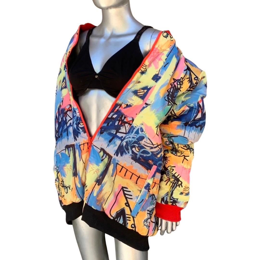Jean-Michel Basquiat Colorful Print Puffer Jacket Size XL Fits All Unisex  In New Condition In Palm Springs, CA