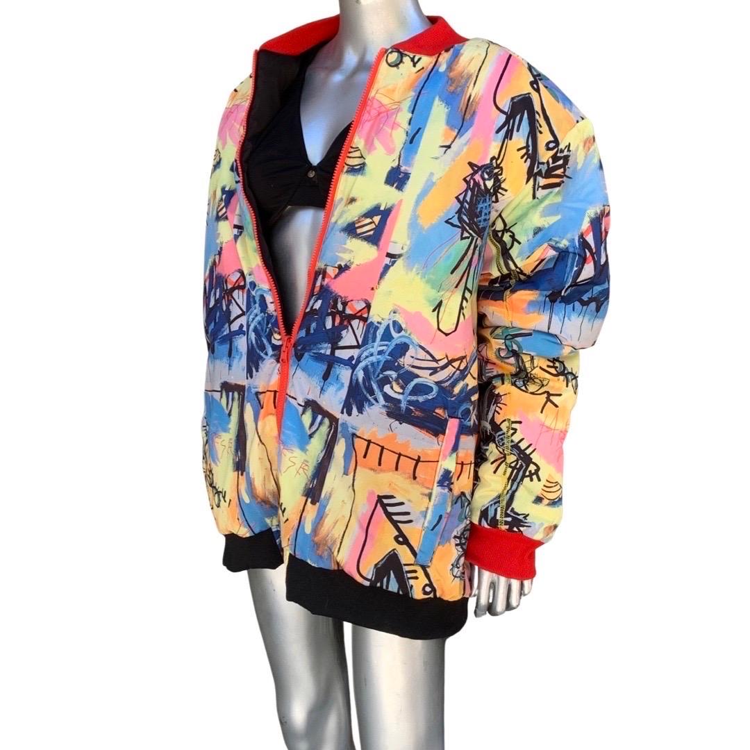 Jean-Michel Basquiat Colorful Print Puffer Jacket Size XL Fits All Unisex  3