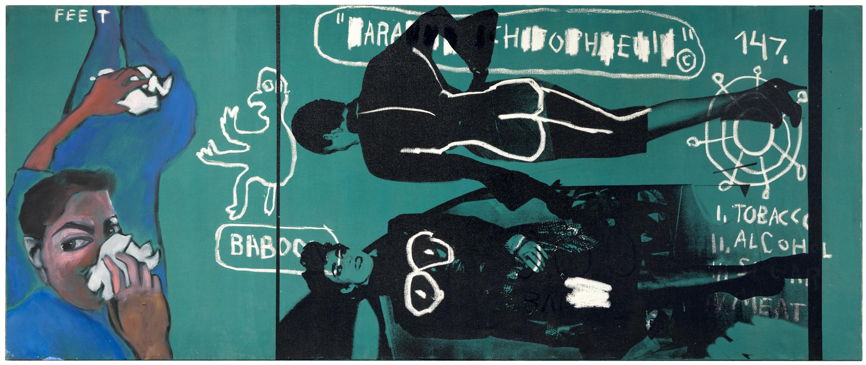 Jean-Michel Basquiat Francesco Clemente and Andy Warhol Figurative Painting - Horizontal Painting - Large Scale Pop Art Collaboration Painting, 1984
