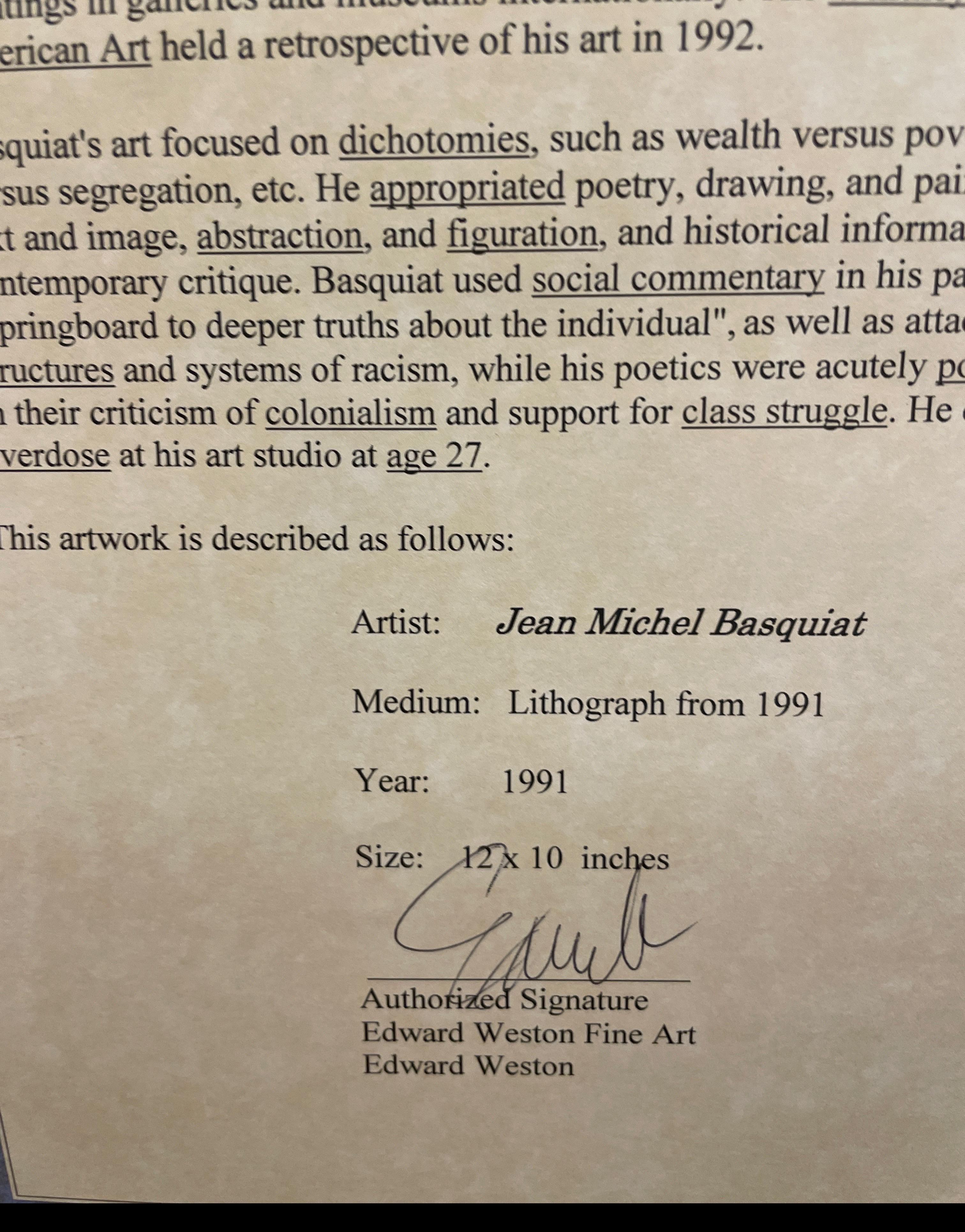 Vintage-Lithographie von Jean -Michel Basquiat aus dem Jahr 1991 (amerikanisch) im Angebot