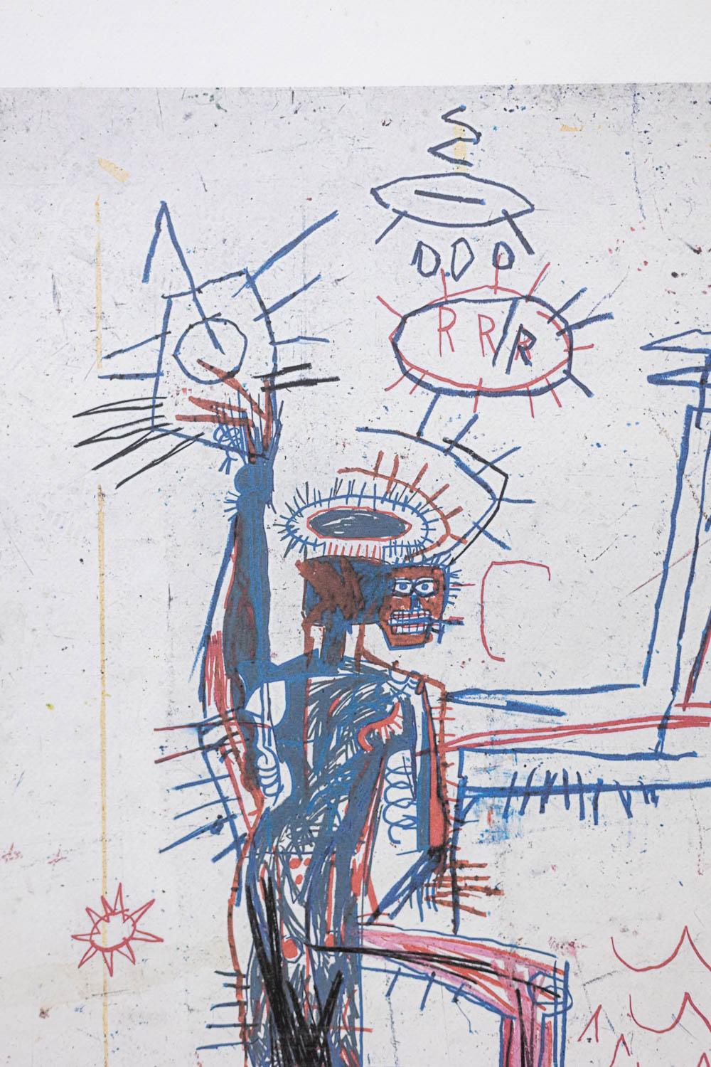Jean-Michel Basquiat

Farbserigrafie in einem hellen Eichenrahmen.

Es ist mit 23/100 nummeriert und trägt den Trockenstempel des Verlegers Rupert Jason Smith (der Andy Warhols Drucker und Verleger war).

Amerikanische Arbeiten aus den 1990er