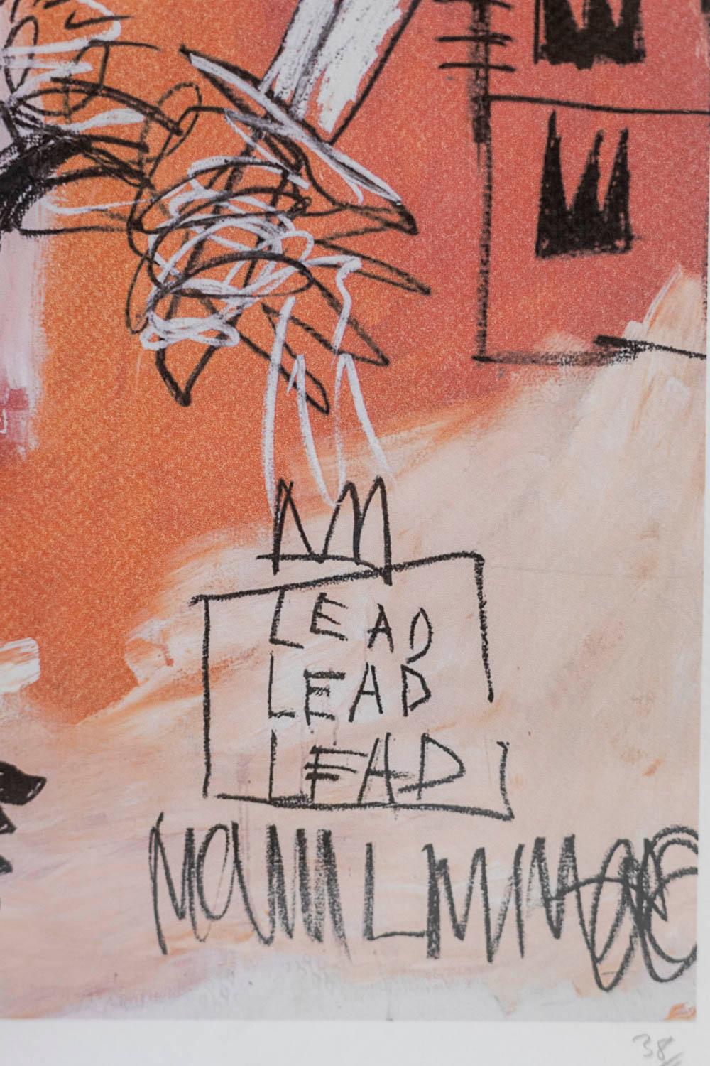 Jean-Michel Basquiat, signé et numéroté.

Sérigraphie abstraite dans les tons orange et rose, dans son cadre en chêne blond.

Œuvre américaine réalisée dans les années 1990.

Numéroté 38/100.

Dimensions : H 50 x L 70 x P 2 cm : H 50 x L 70 x P 2