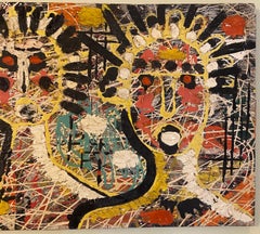 Jean-Michel Basquiat Style Neo-Expressionist Mixed Media Abstract Figural Painti