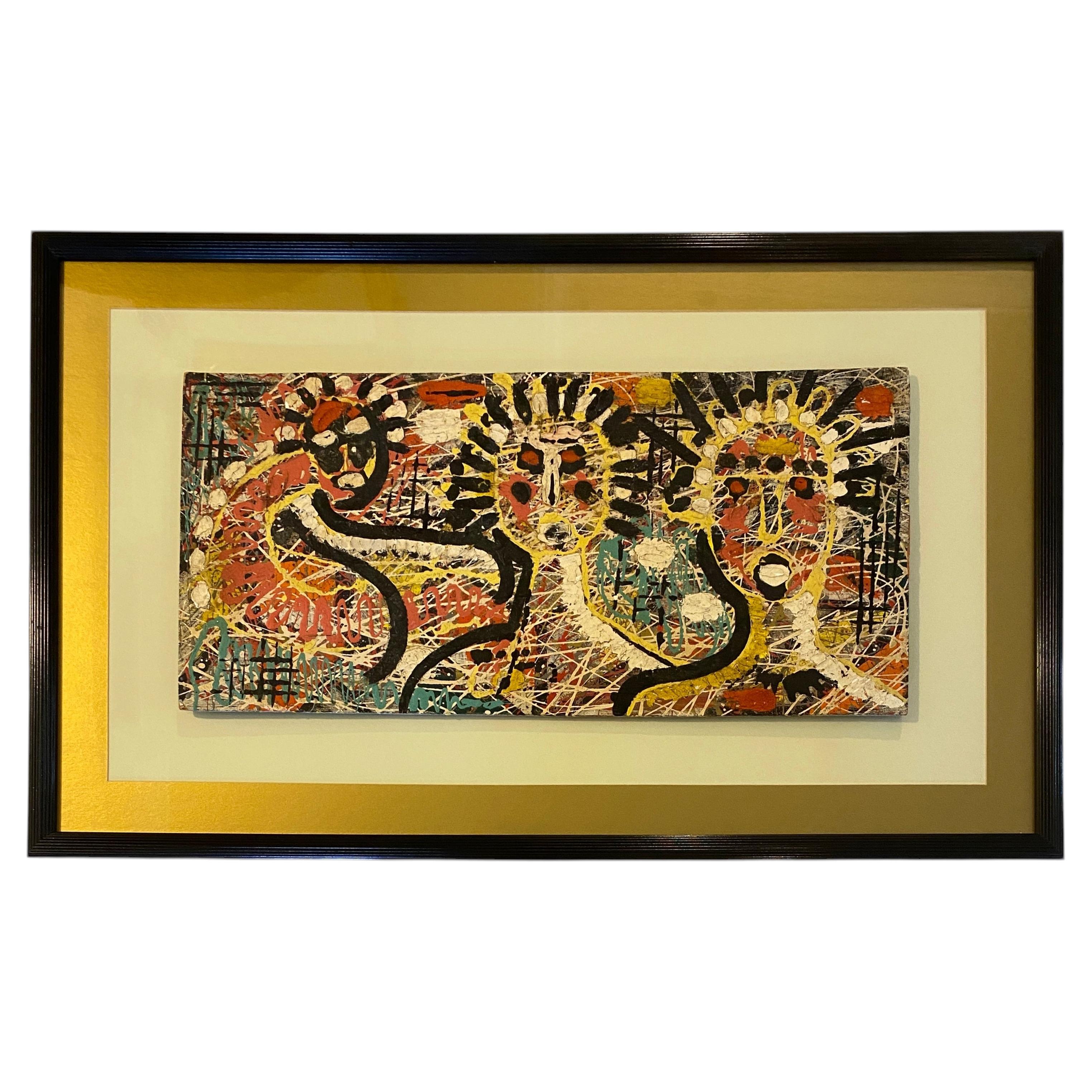 Jean-Michel Basquiat Style Neo-Expressionist Mixed Media Abstract Figural Painti