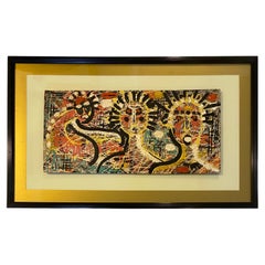 Jean-Michel Basquiat Style Neo-Expressionist Mixed Media Abstract Figural Painti