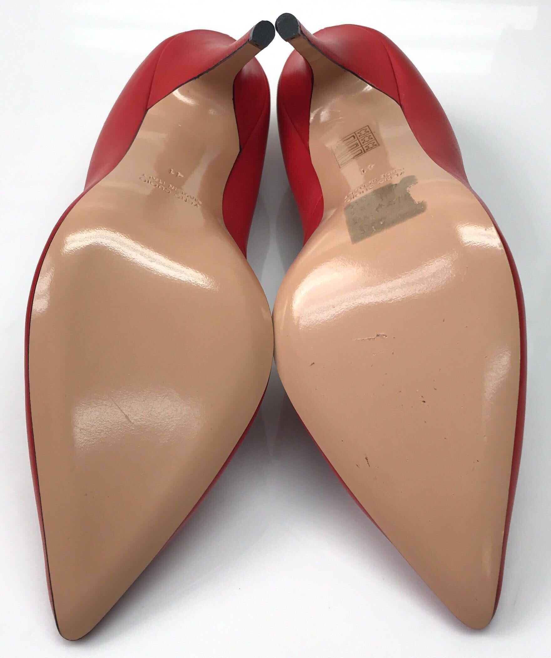 Brown JEAN-MICHEL CAZABAT Red Leather Pointed Toe Pumps - 41 For Sale